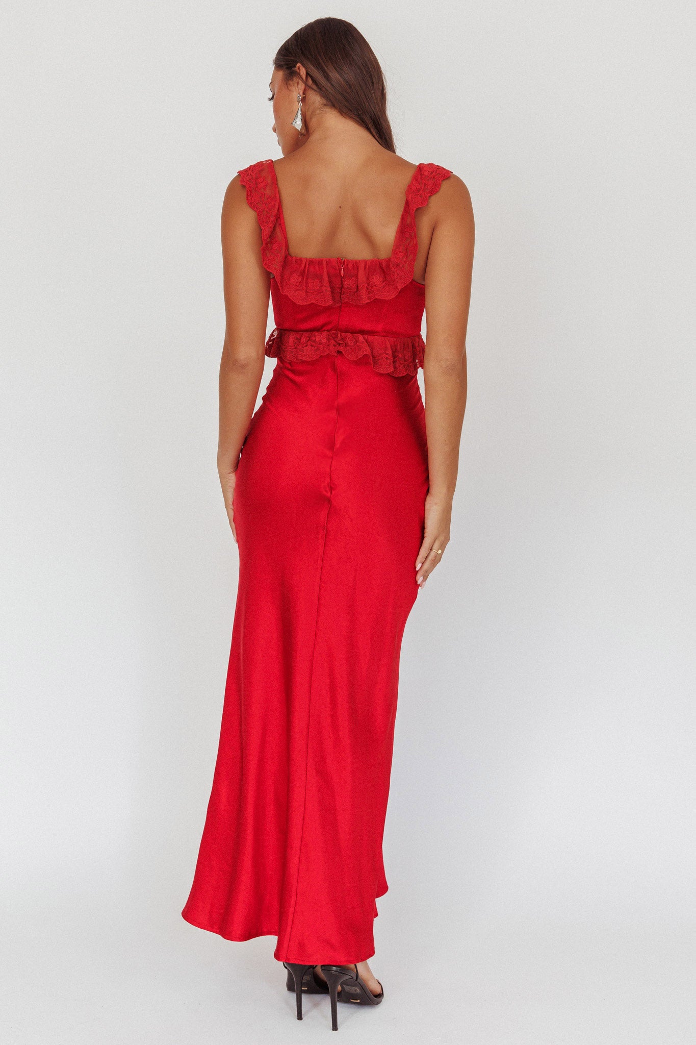 Escapade Lace Trim Maxi Dress Cherry-Maymioy