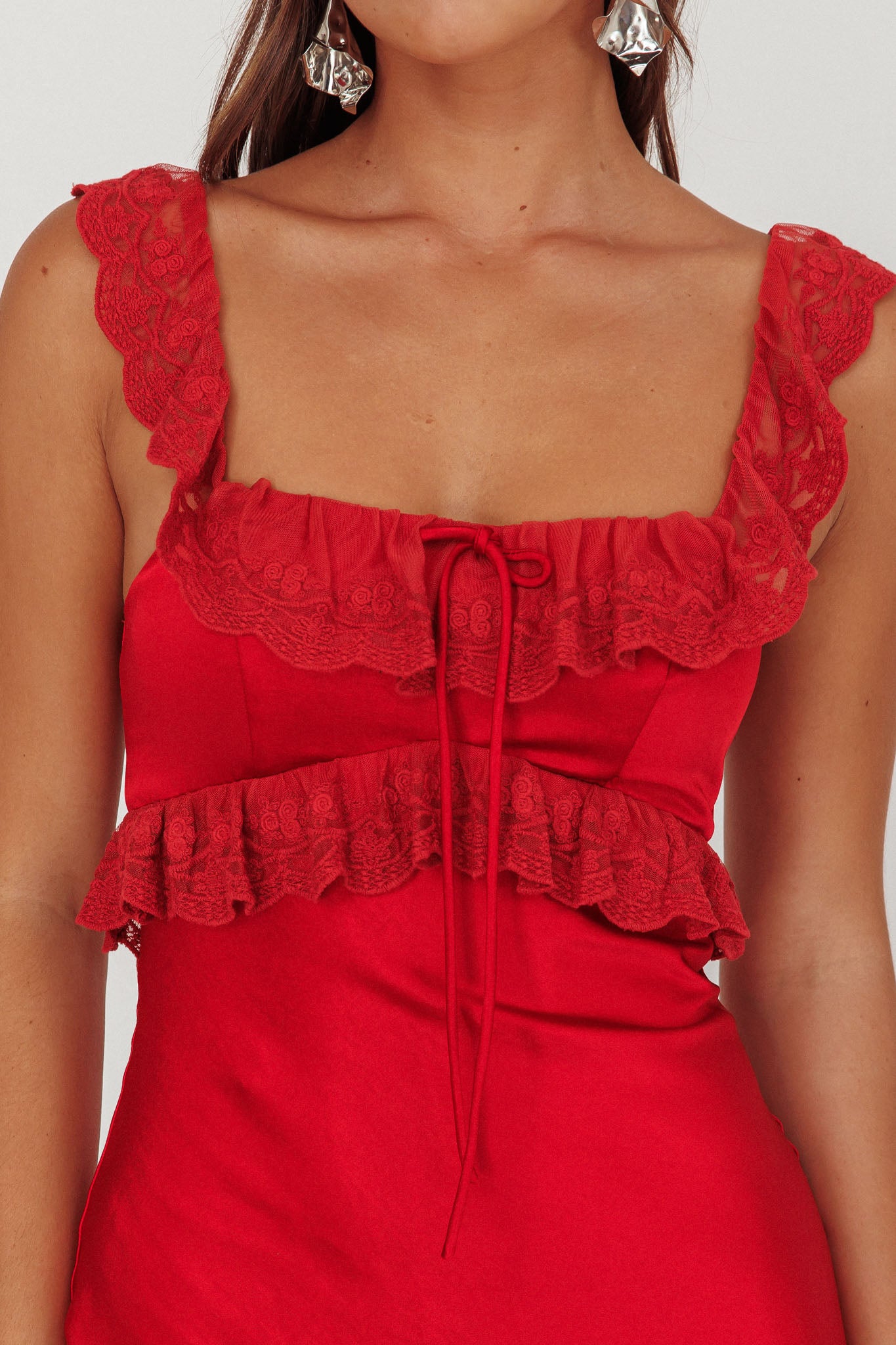 Escapade Lace Trim Maxi Dress Cherry-Maymioy