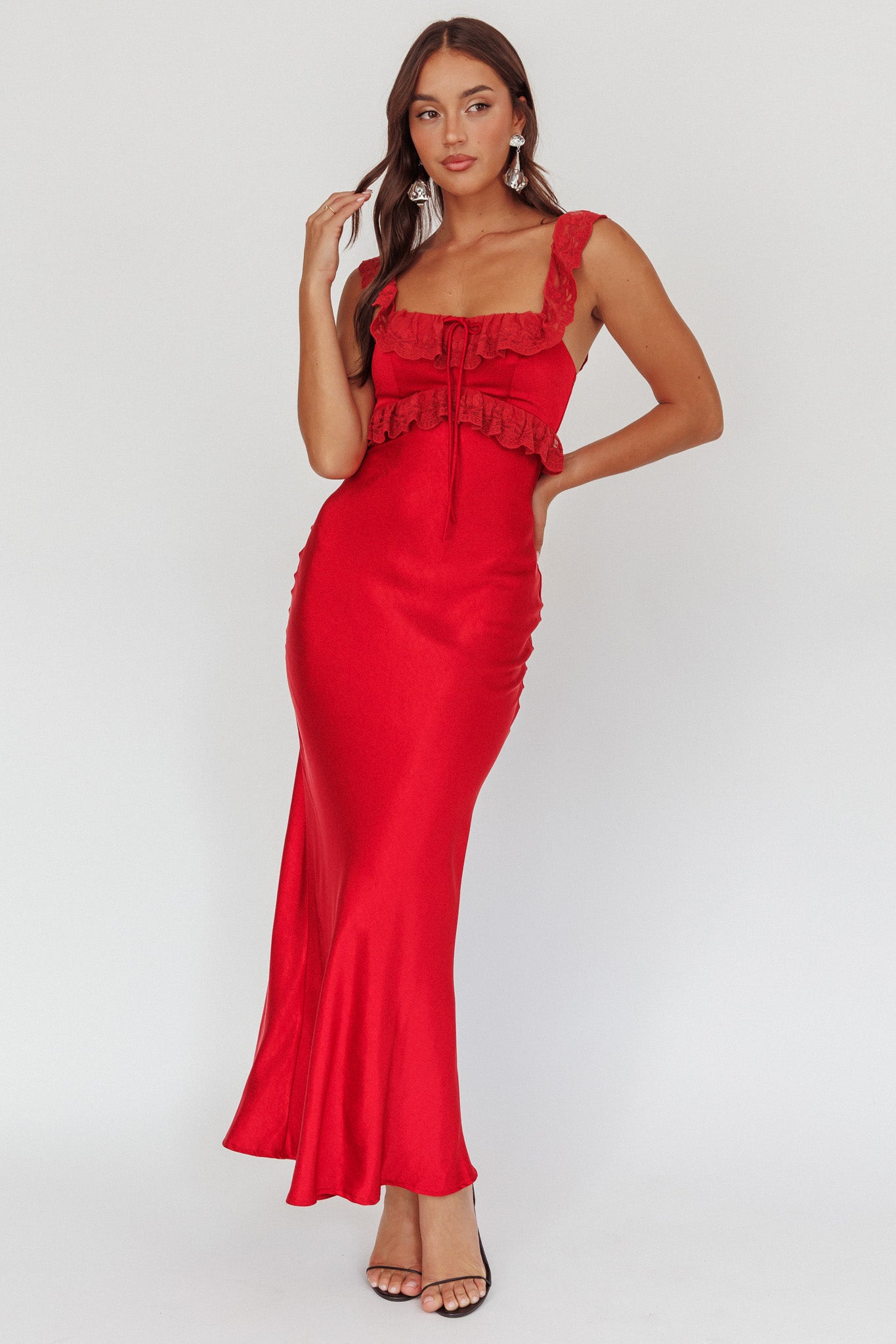 Escapade Lace Trim Maxi Dress Cherry-Maymioy