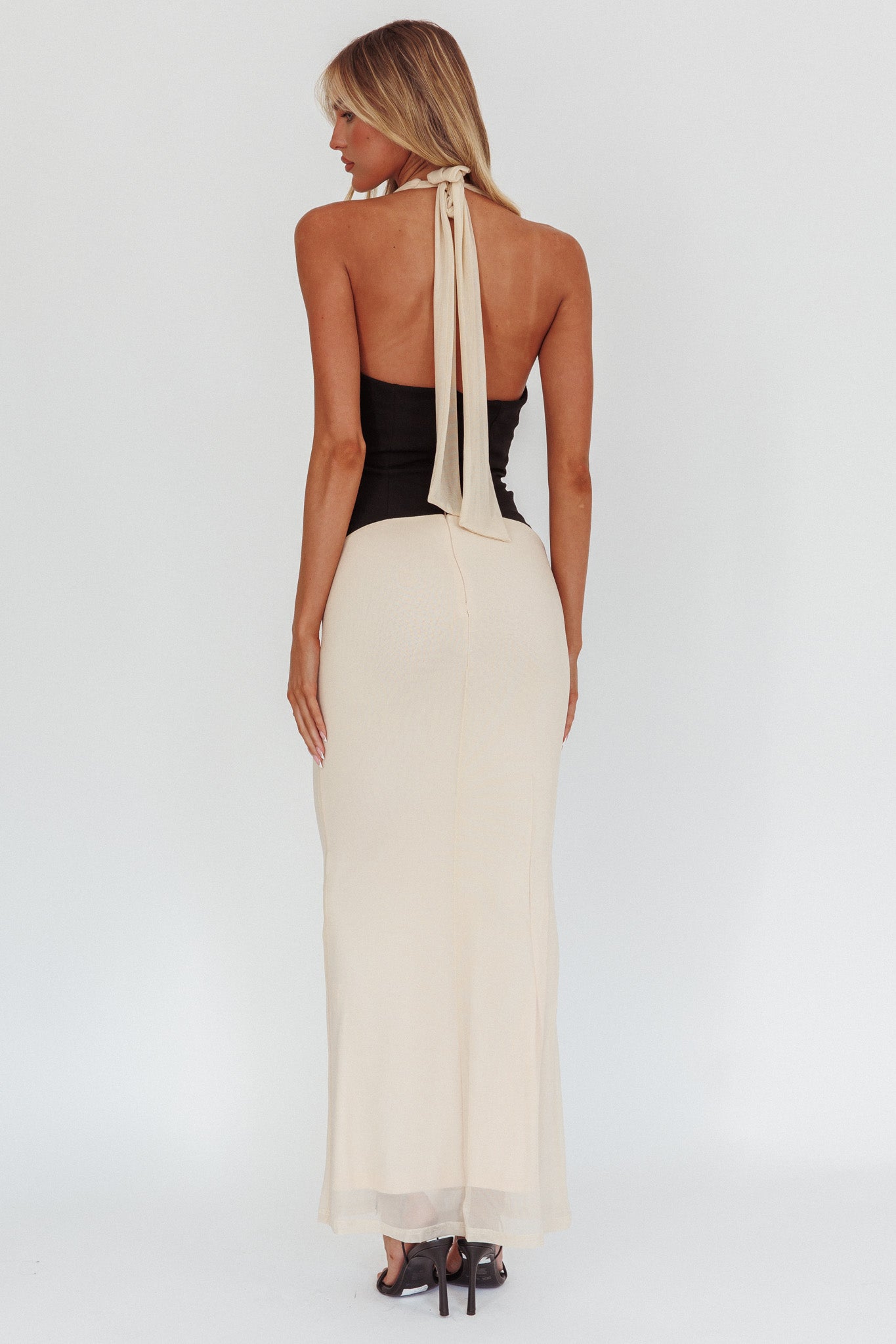 Milos Contrast Halter Maxi Dress Cream-Maymioy
