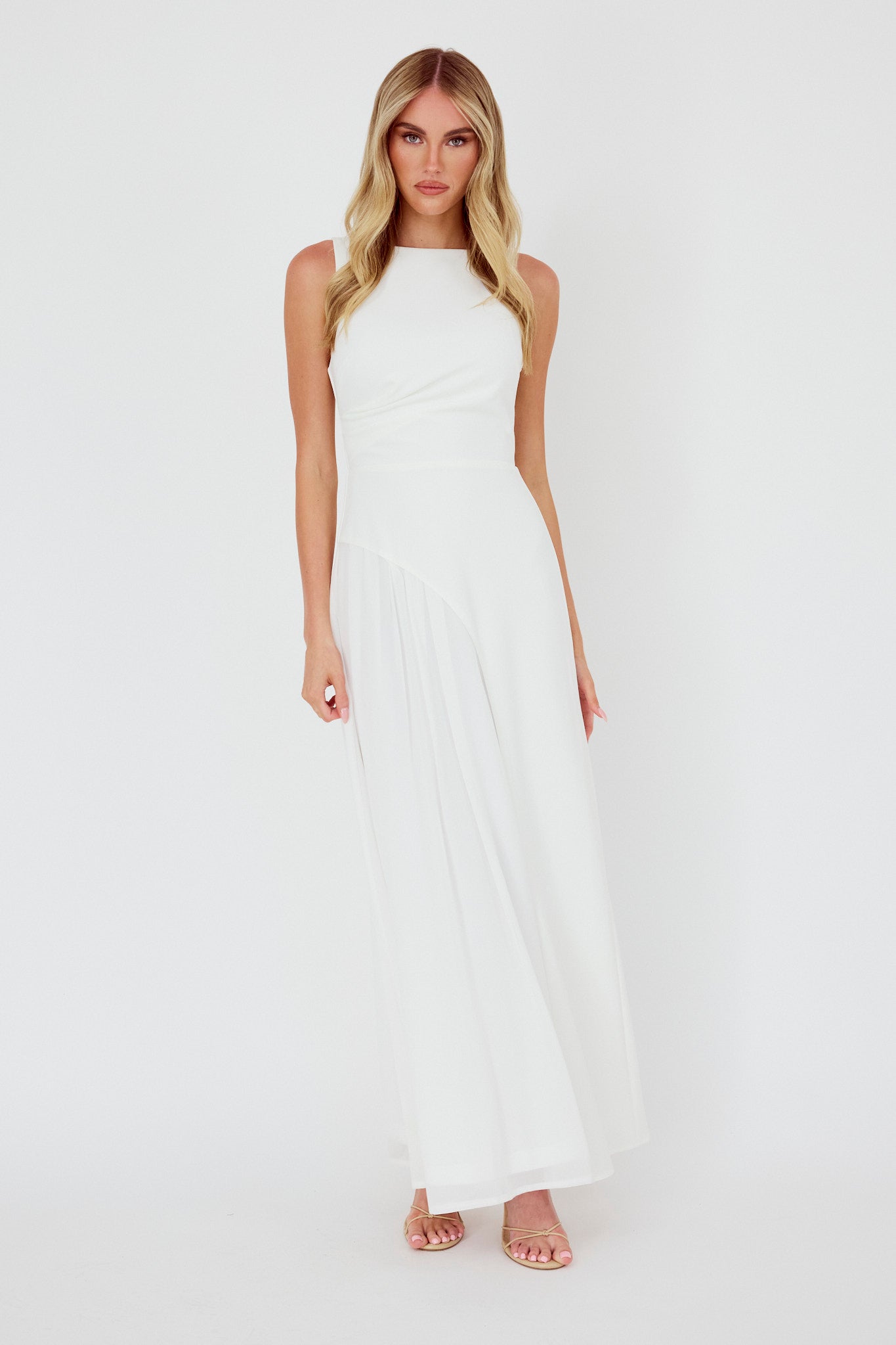 Ibis Pleat Detail Maxi Dress Off White-Maymioy