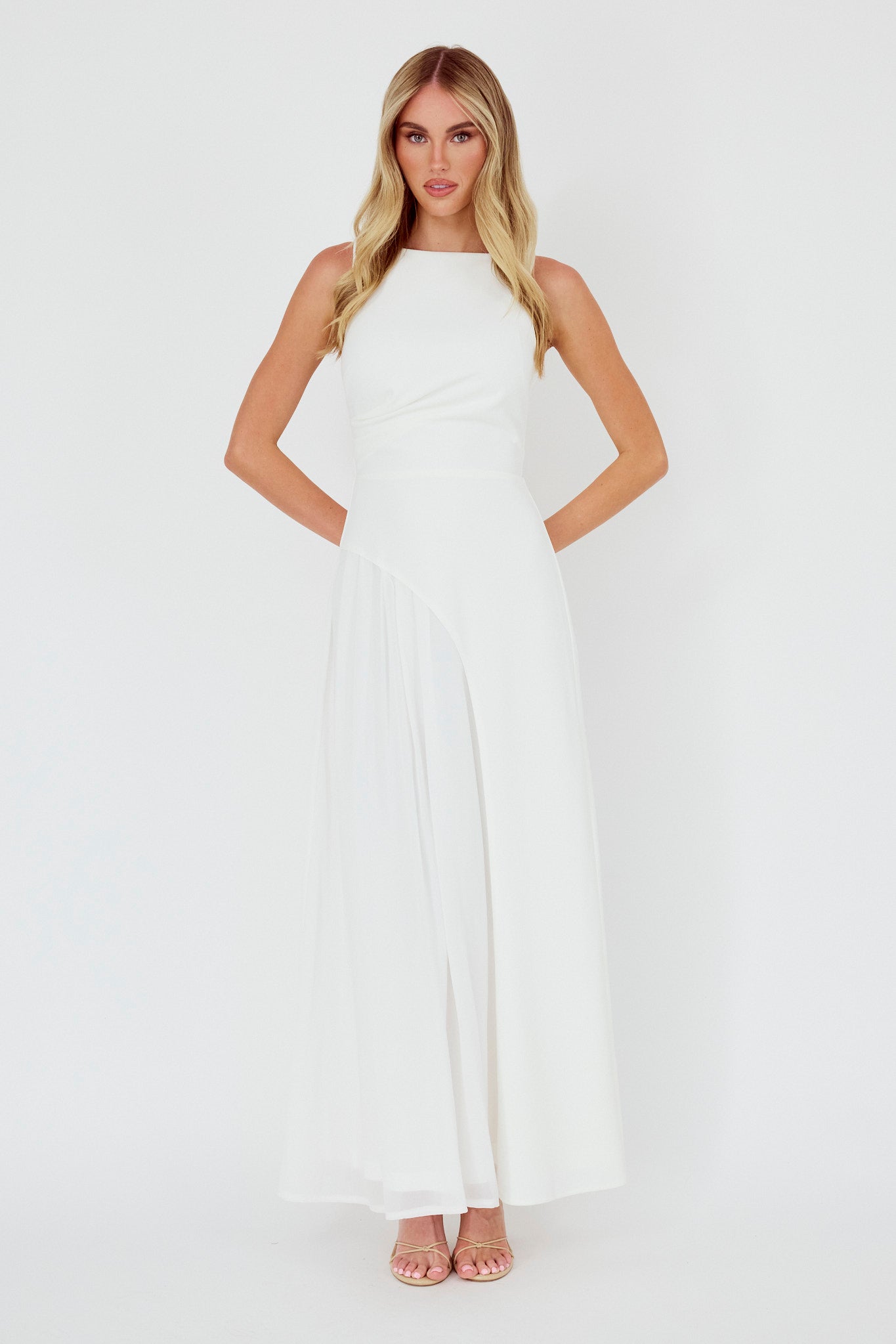 Ibis Pleat Detail Maxi Dress Off White-Maymioy