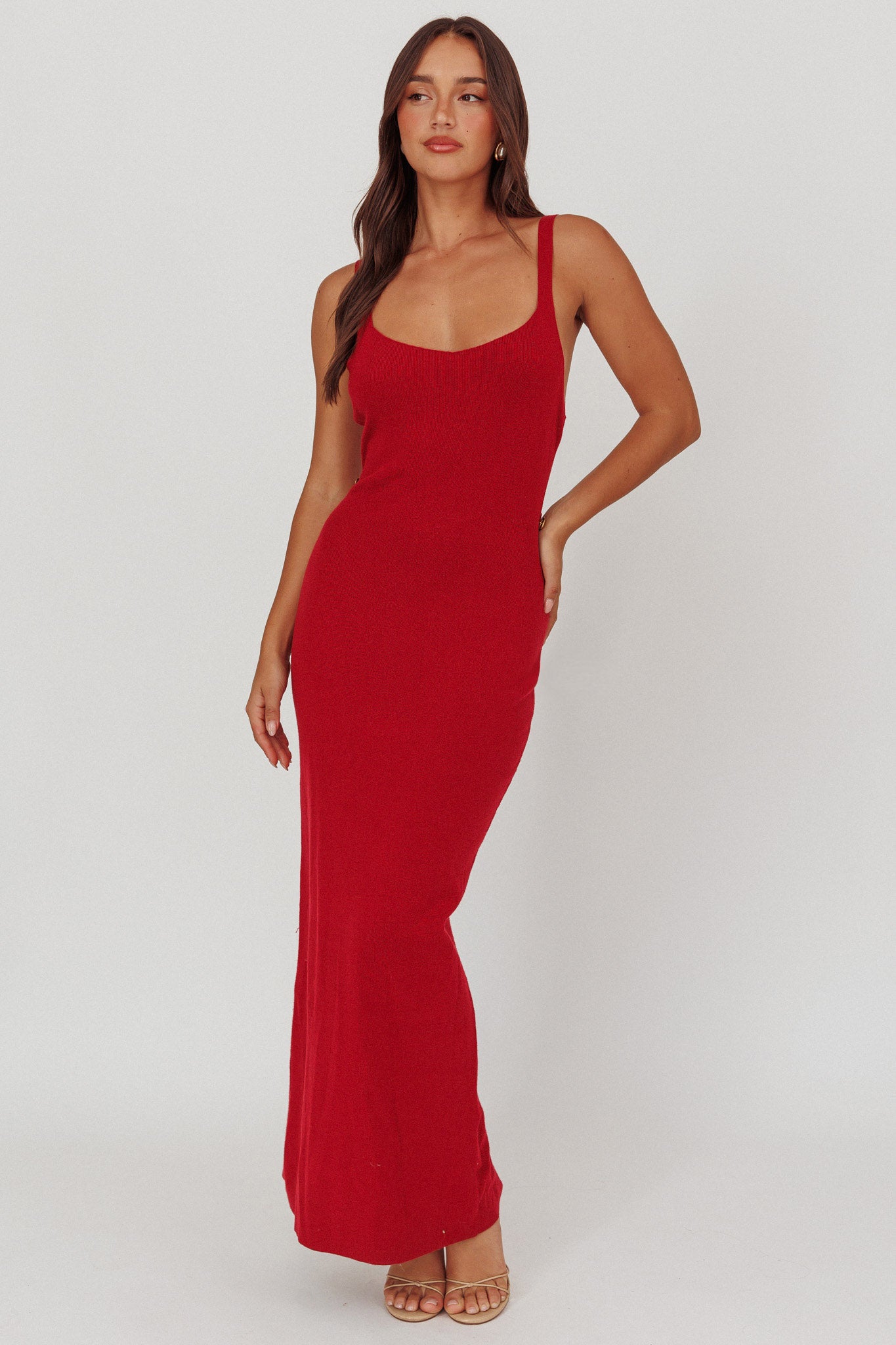 Fall Moon Cut-Out Back Maxi Dress Cherry-Maymioy