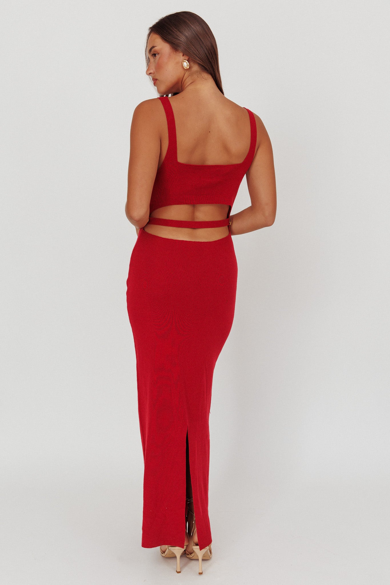 Fall Moon Cut-Out Back Maxi Dress Cherry-Maymioy