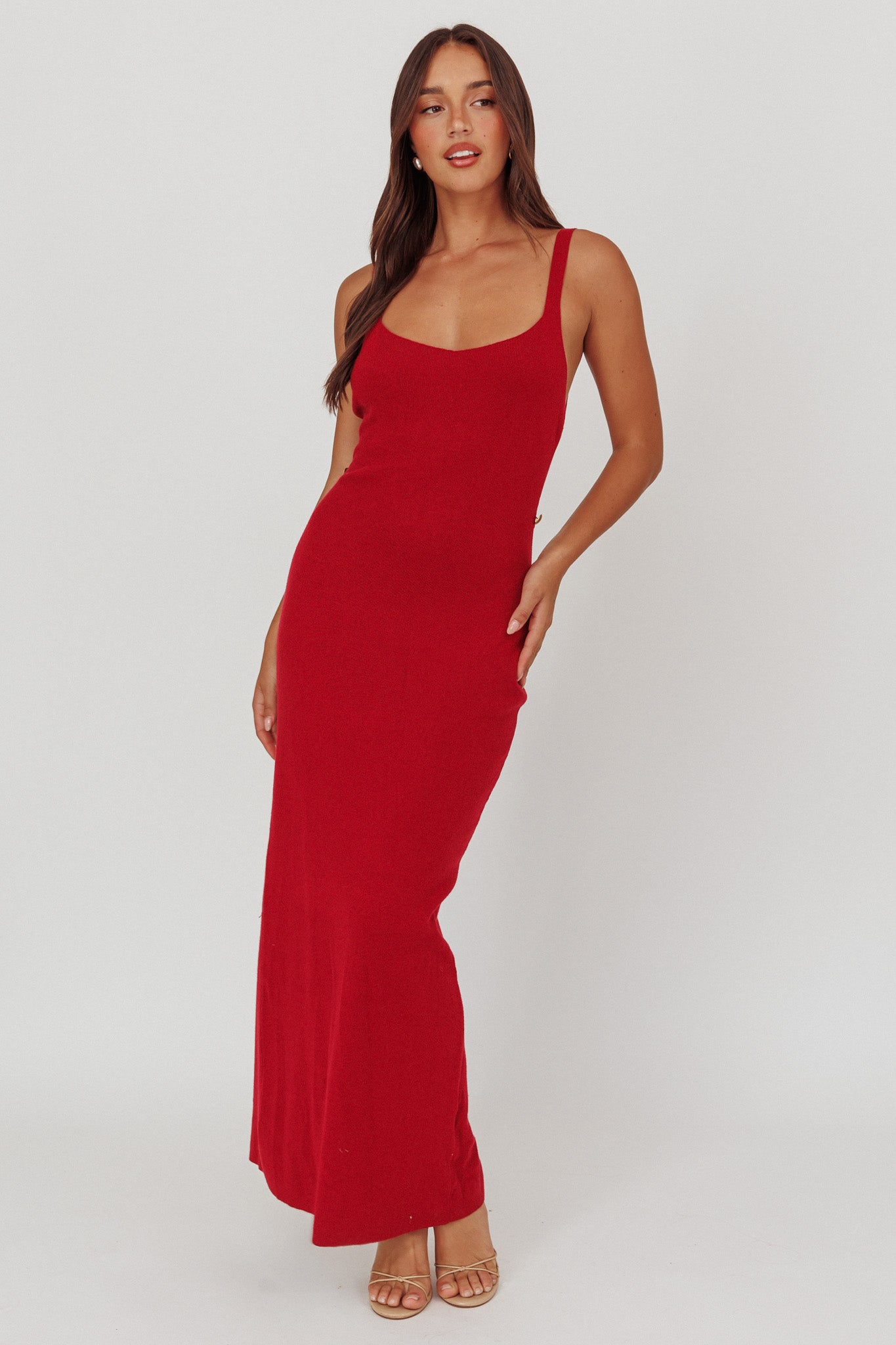Fall Moon Cut-Out Back Maxi Dress Cherry-Maymioy