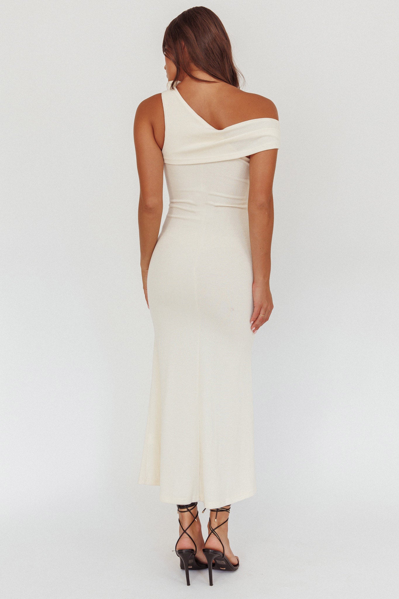 Mazon One-Shoulder Knit Maxi Dress Butter-Maymioy