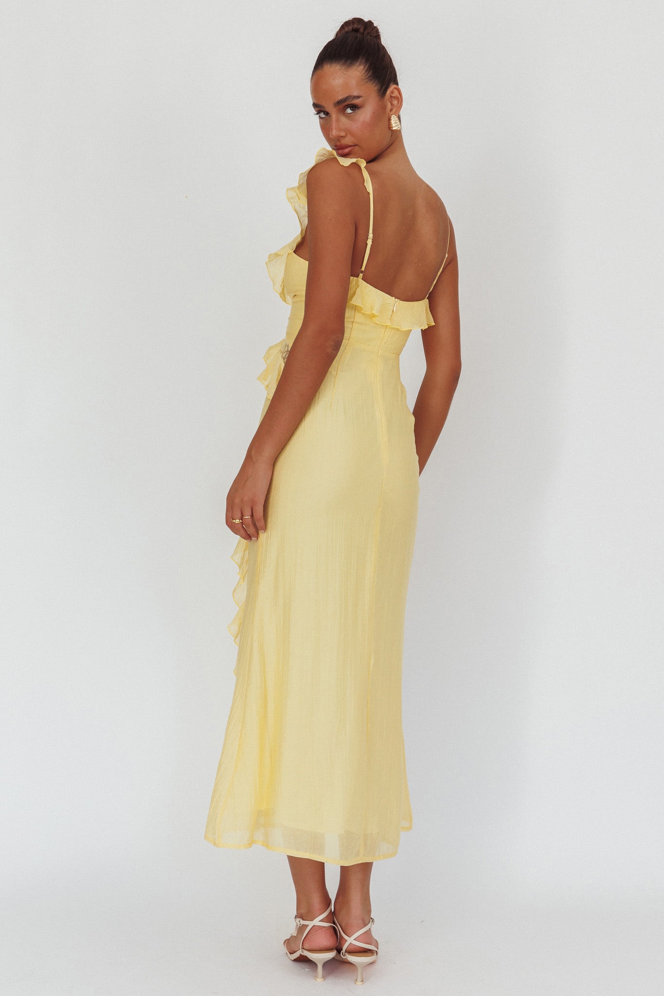 La Estrella Ruffle And Lace Trim Maxi Dress Butter-Maymioy