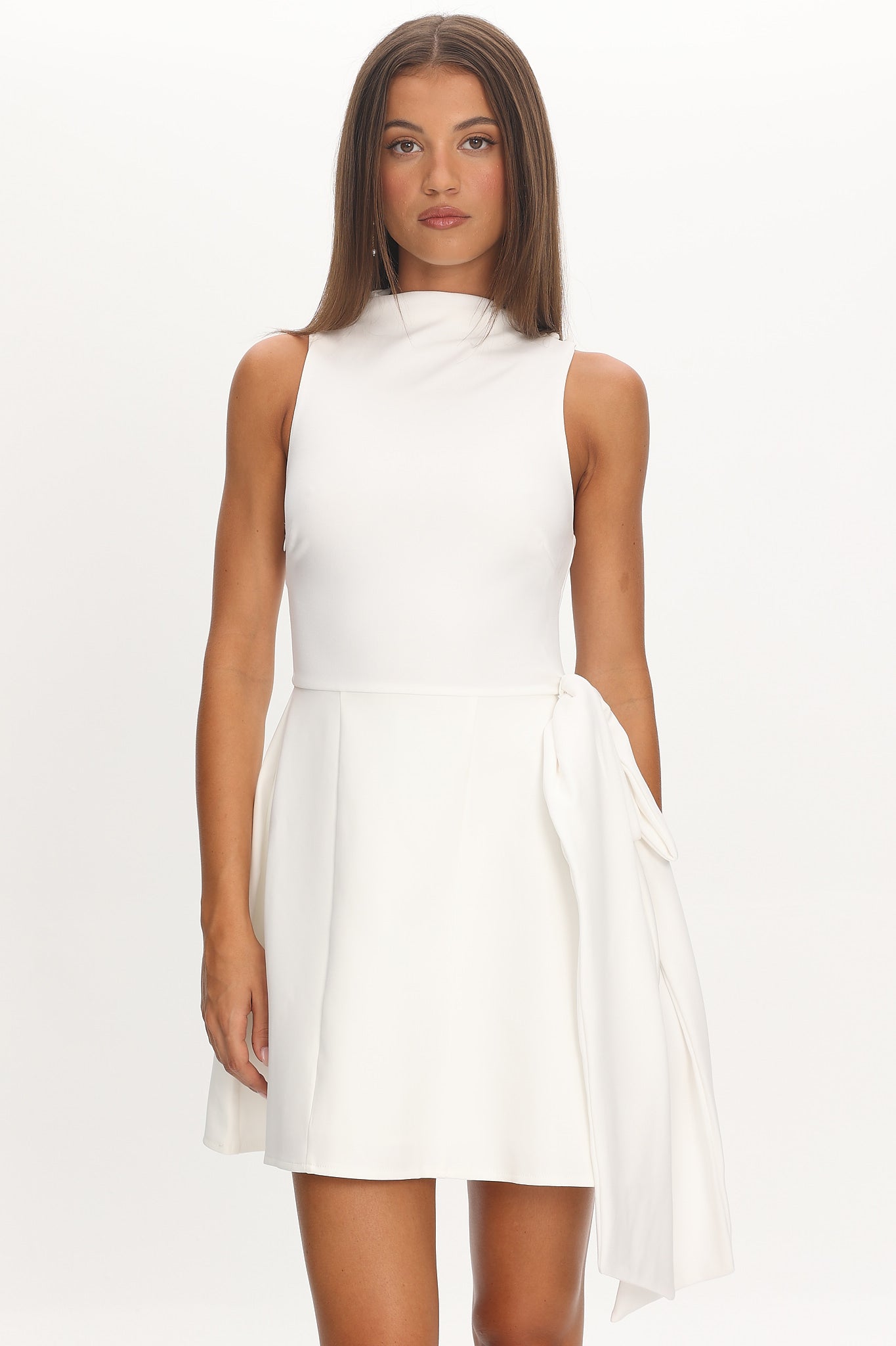 Breaker High Neck Mini Dress White White-Maymioy