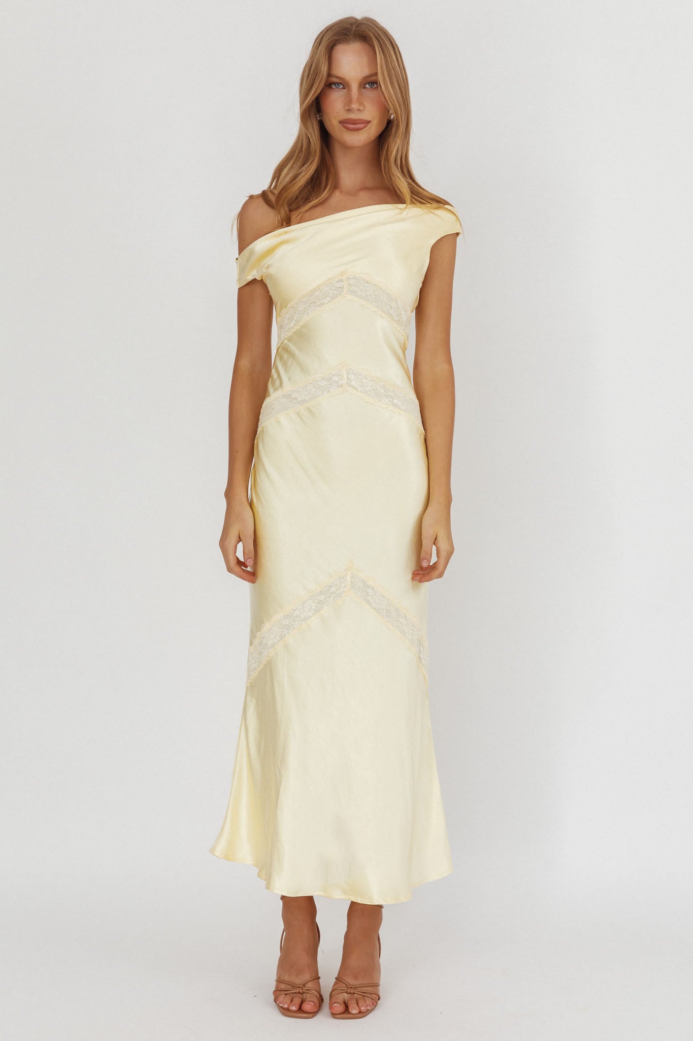 Revelation Off-Shoulder Lace Trim Maxi Dress Butter-Maymioy