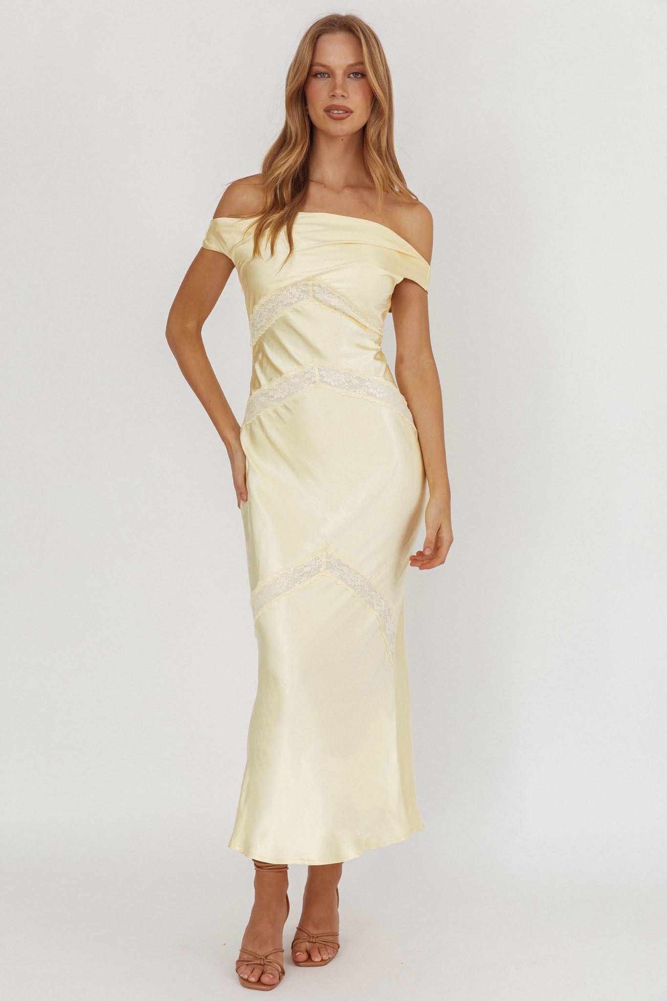 Revelation Off-Shoulder Lace Trim Maxi Dress Butter-Maymioy