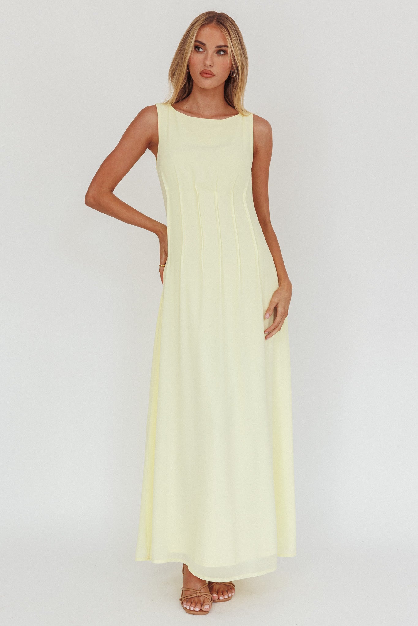 Karine Pintuck Pleat Maxi Dress Butter-Maymioy