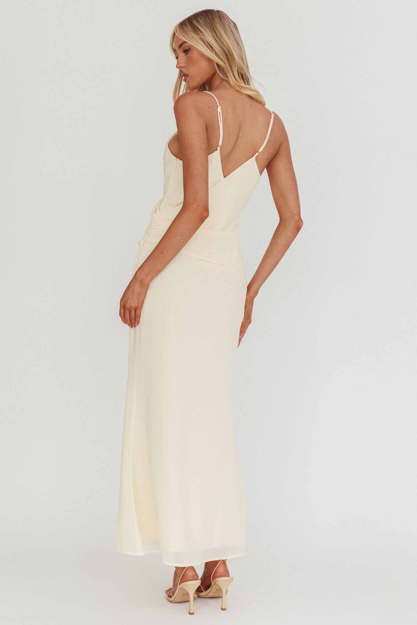 Lexxi Crossover Gathered Waist Maxi Dress Butter-Maymioy