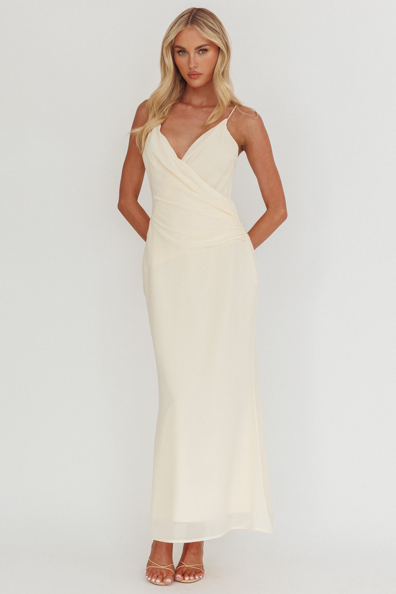 Lexxi Crossover Gathered Waist Maxi Dress Butter-Maymioy
