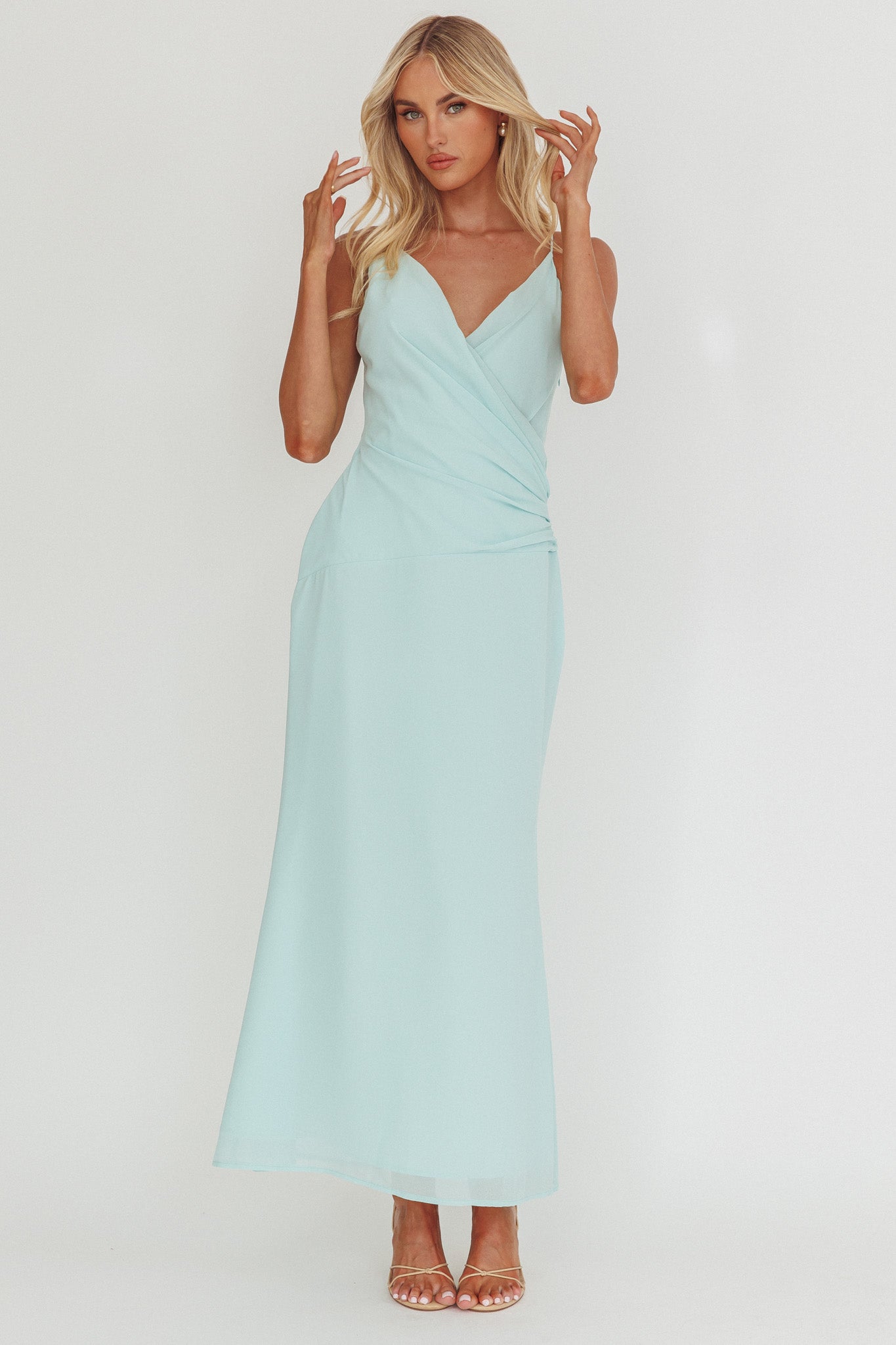 Lexxi Crossover Gathered Waist Maxi Dress Tiffany Blue-Maymioy