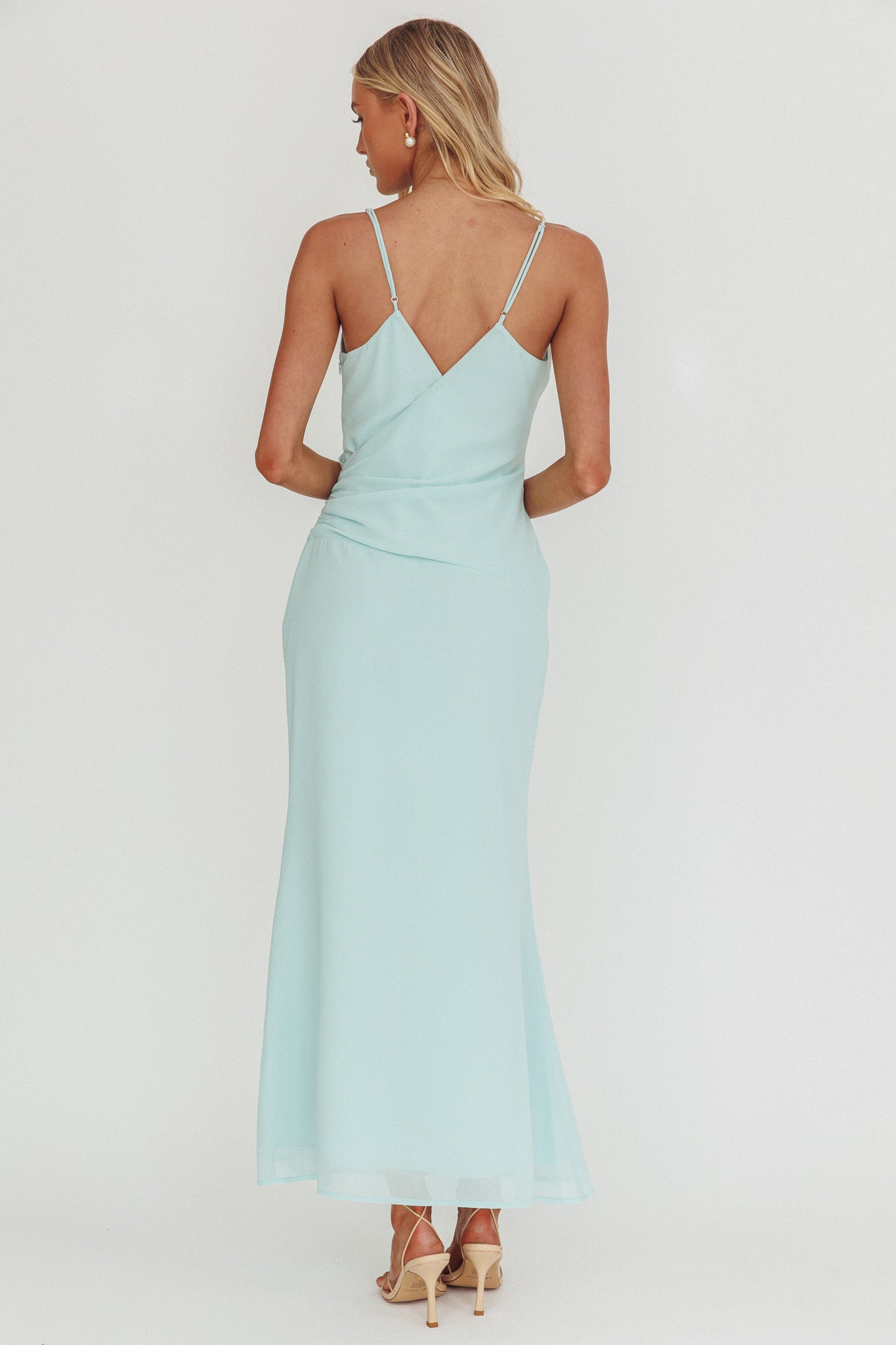 Lexxi Crossover Gathered Waist Maxi Dress Tiffany Blue-Maymioy