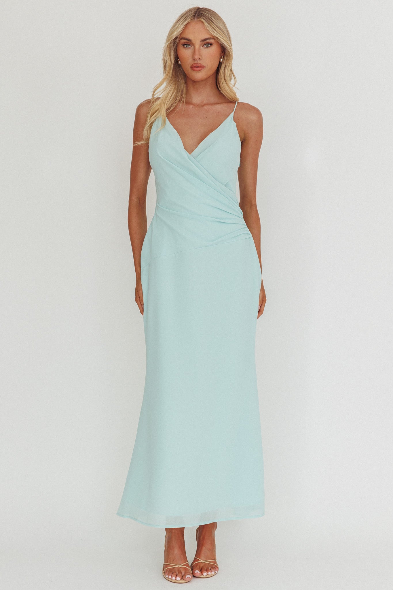 Lexxi Crossover Gathered Waist Maxi Dress Tiffany Blue-Maymioy