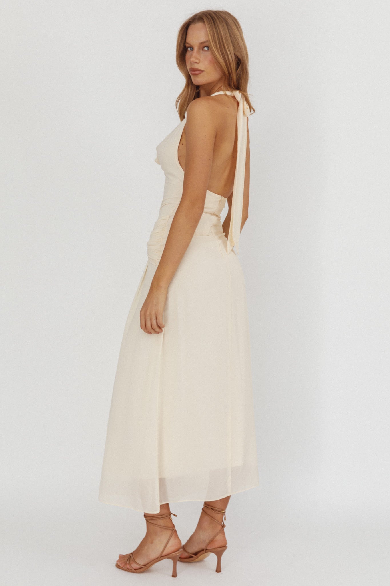 Maretha Cowl Halterneck Maxi Dress Butter-Maymioy
