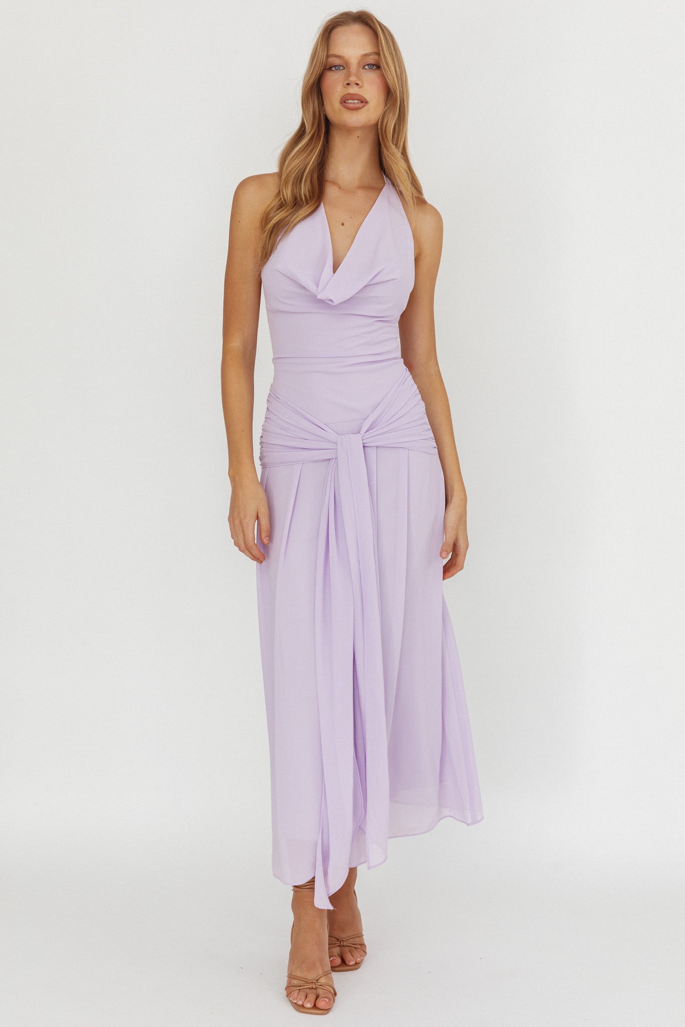 Maretha Cowl Halterneck Maxi Dress Lilac-Maymioy