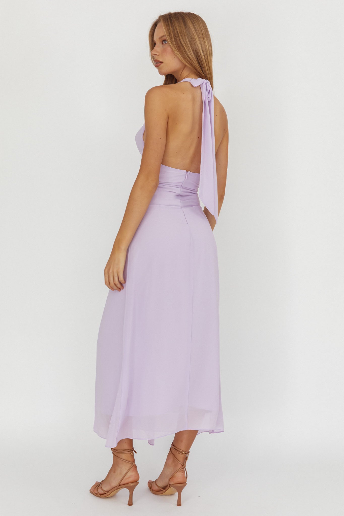Maretha Cowl Halterneck Maxi Dress Lilac-Maymioy