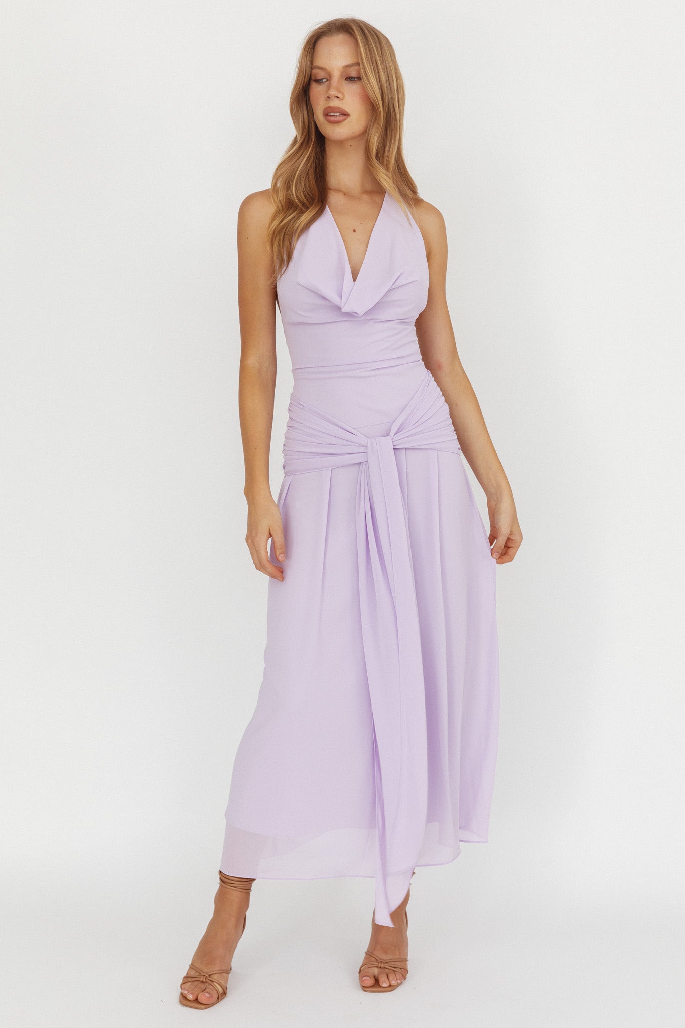 Maretha Cowl Halterneck Maxi Dress Lilac-Maymioy