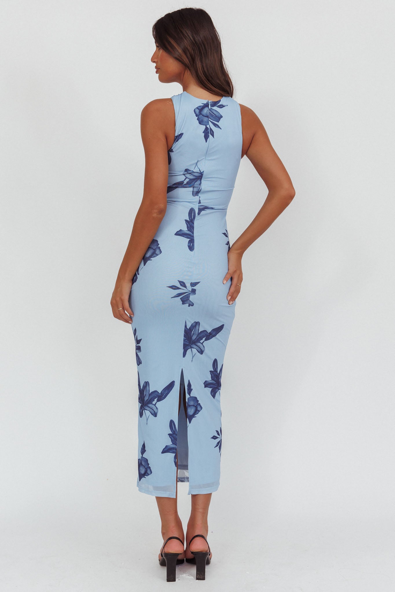 Maretha Gold Link Neckline Maxi Dress Lily Blue-Maymioy