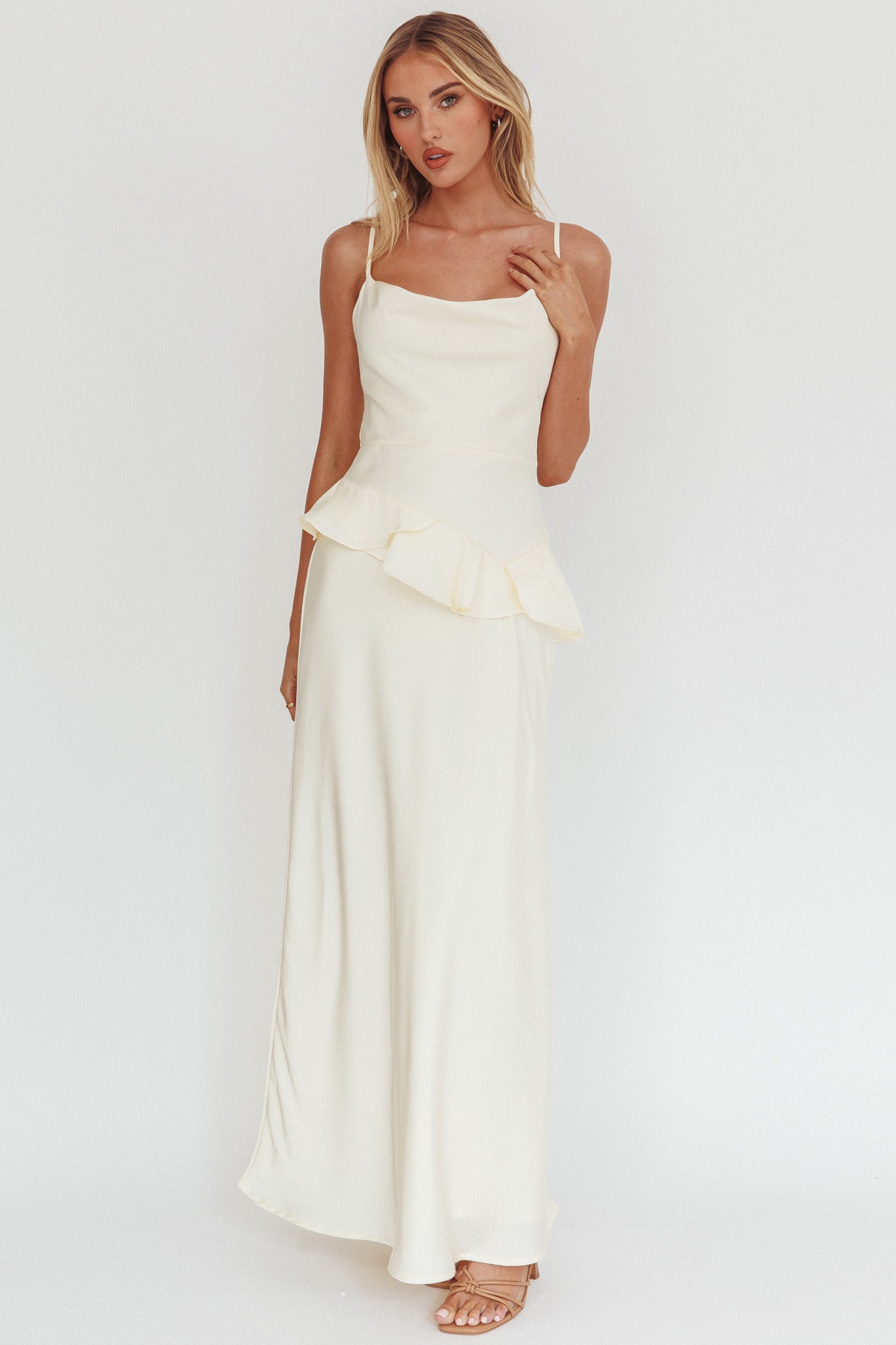 Jerica Ruffle Waist Maxi Dress Butter-Maymioy