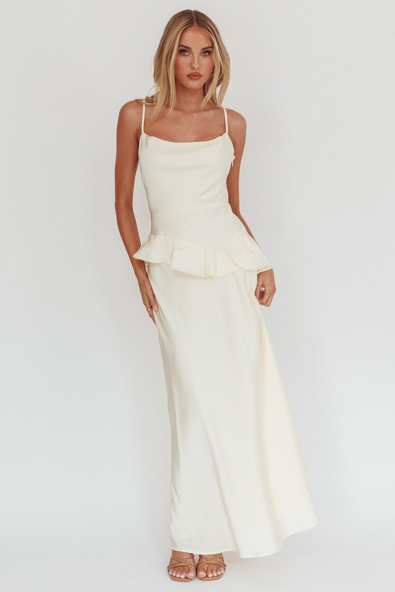 Jerica Ruffle Waist Maxi Dress Butter-Maymioy