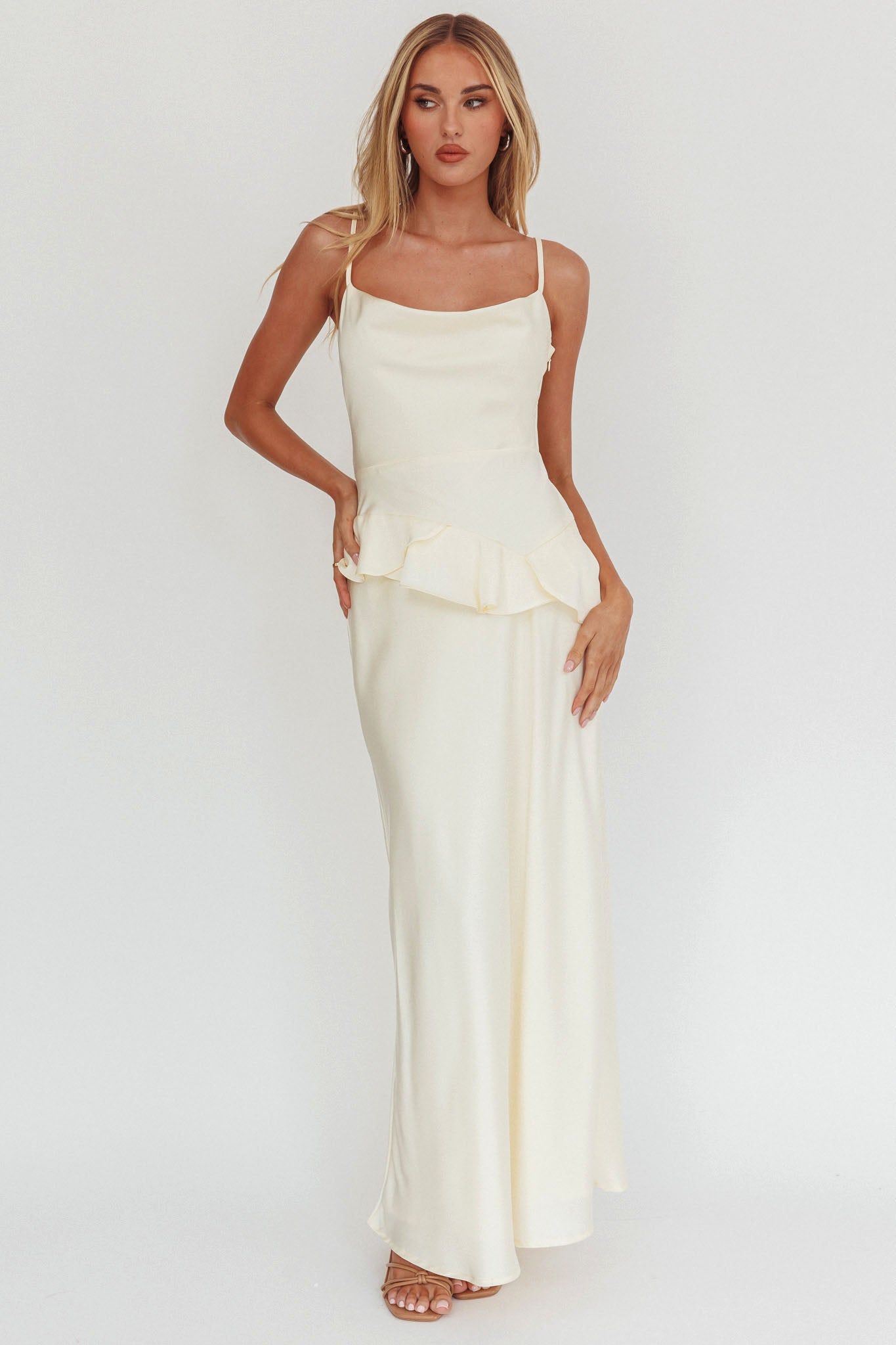 Jerica Ruffle Waist Maxi Dress Butter-Maymioy