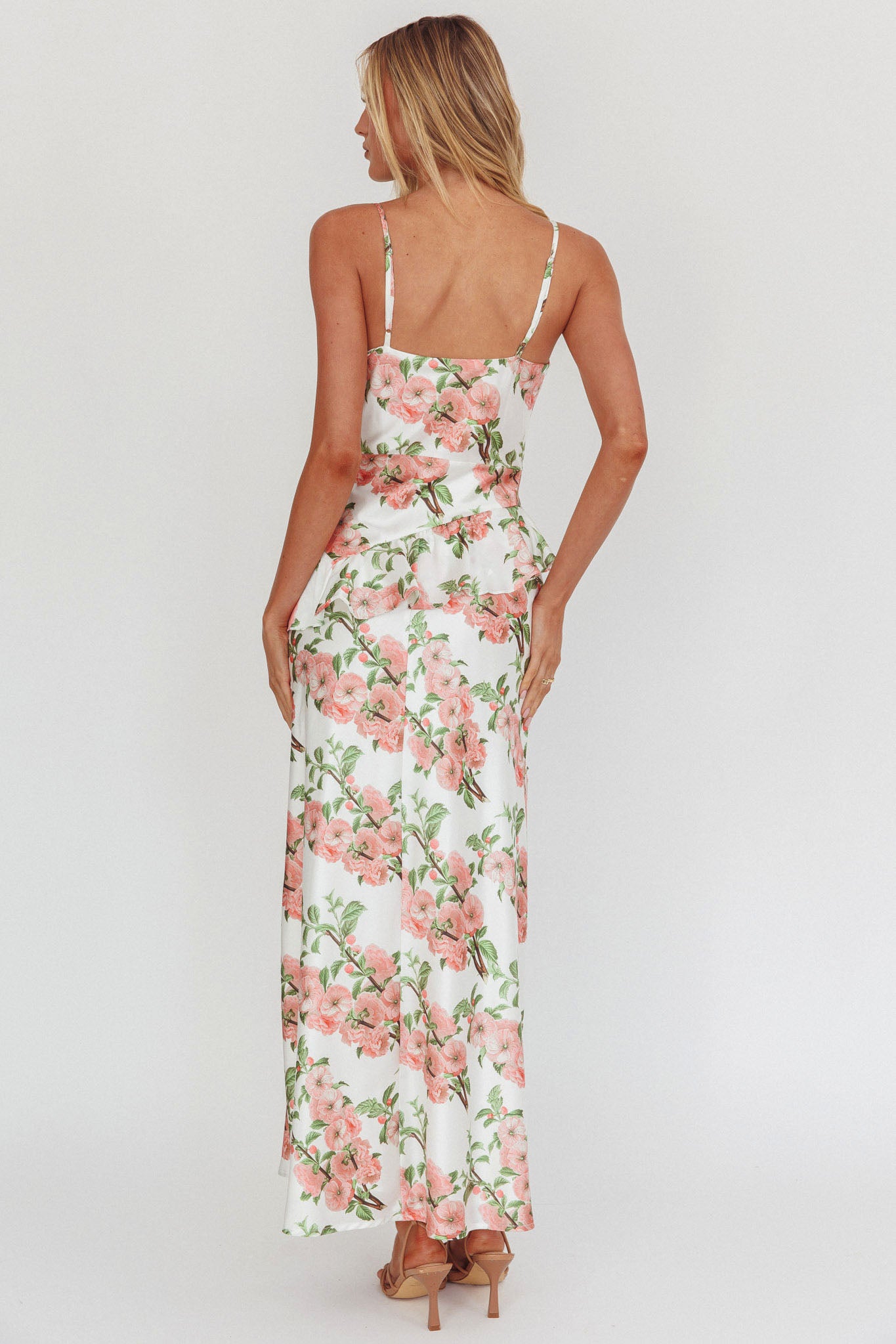 Jerica Ruffle Waist Maxi Dress Floral Blush-Maymioy
