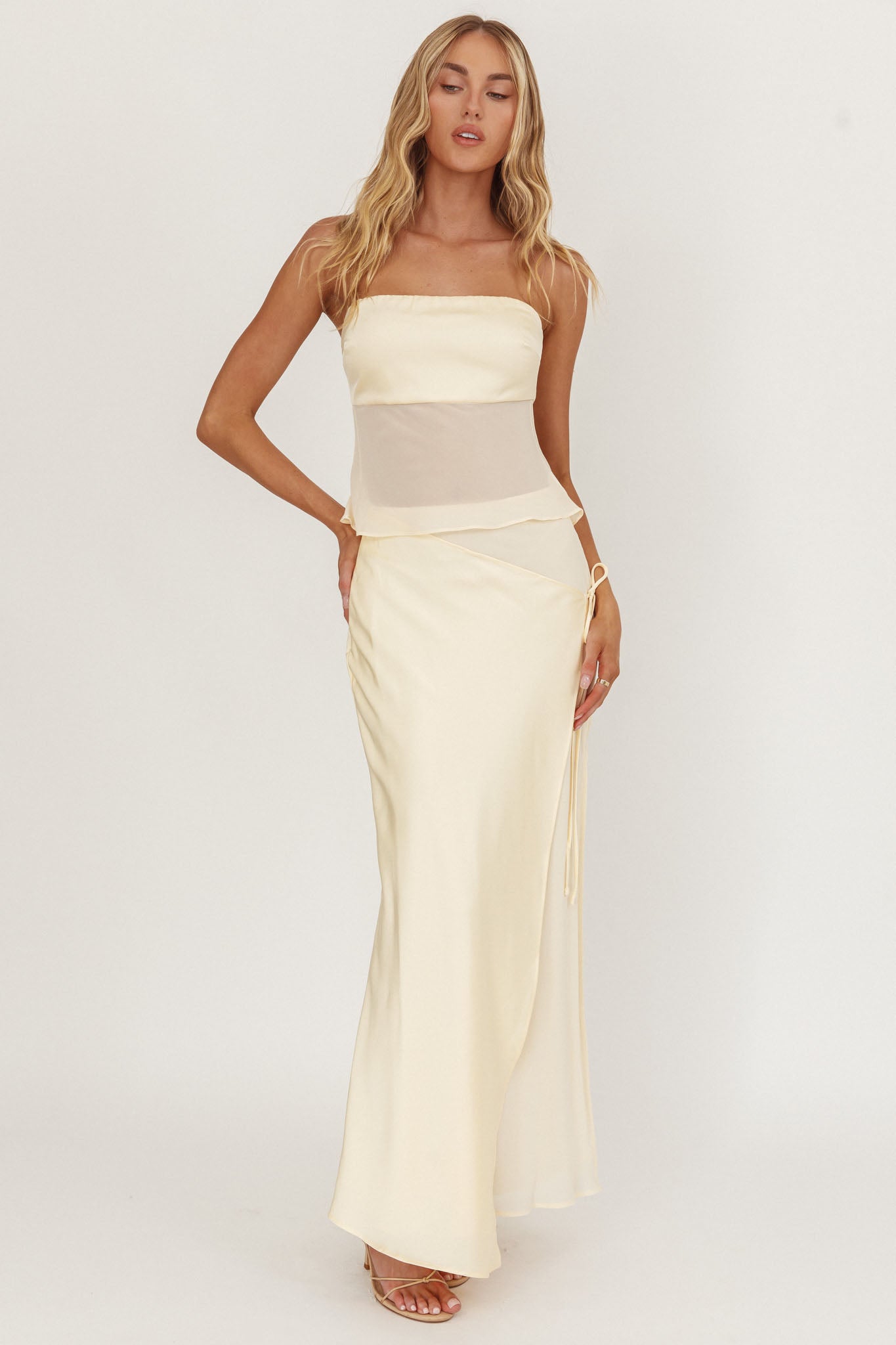 Jerica Strapless Sheer Waist Top Butter-Maymioy