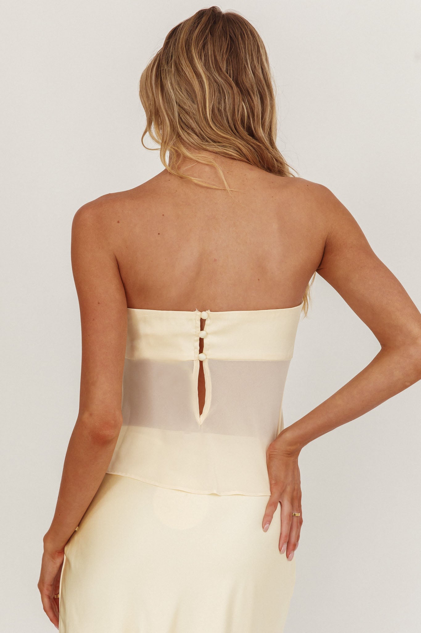 Jerica Strapless Sheer Waist Top Butter-Maymioy