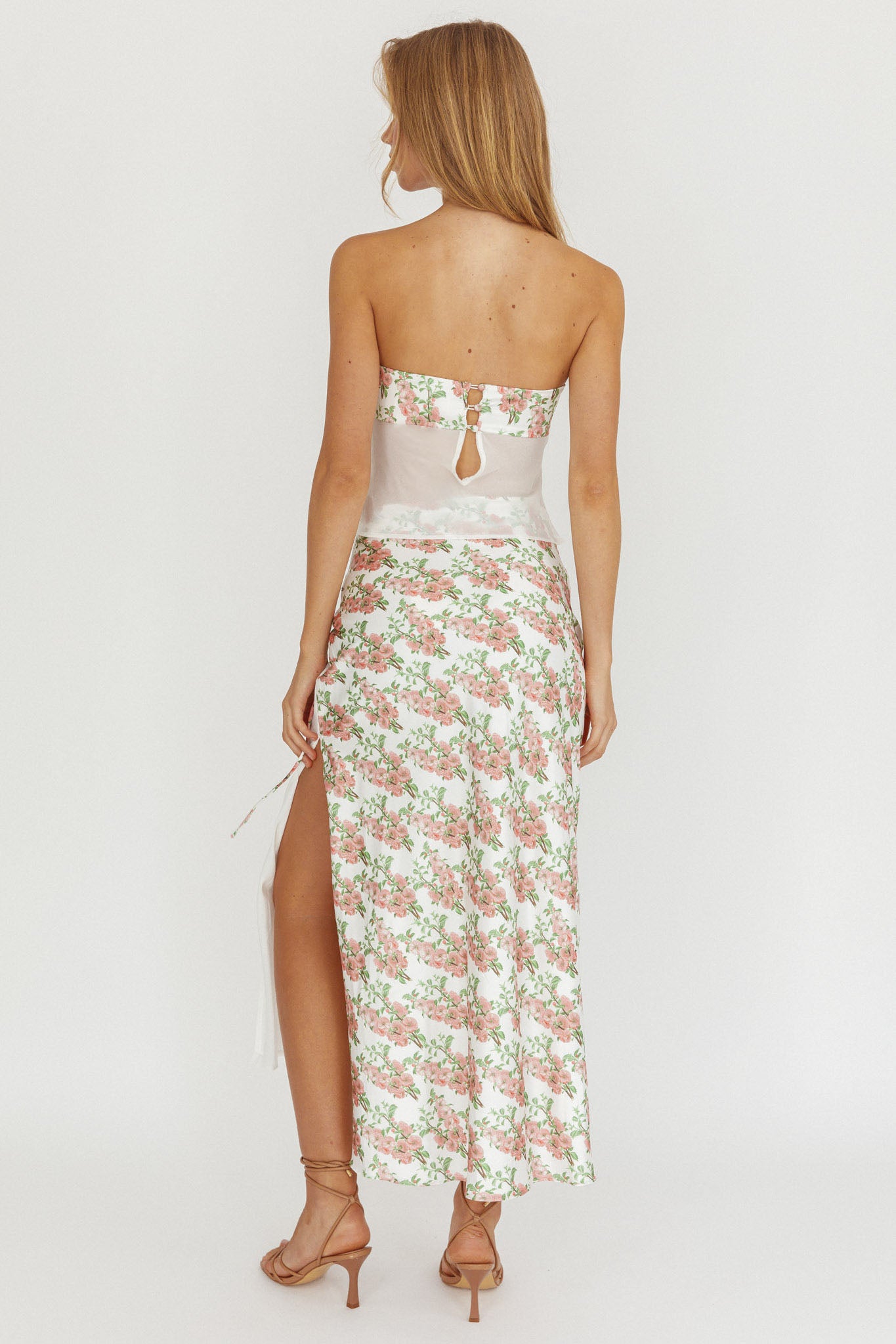 Jerica Wrap Front Maxi Skirt Floral Blush-Maymioy