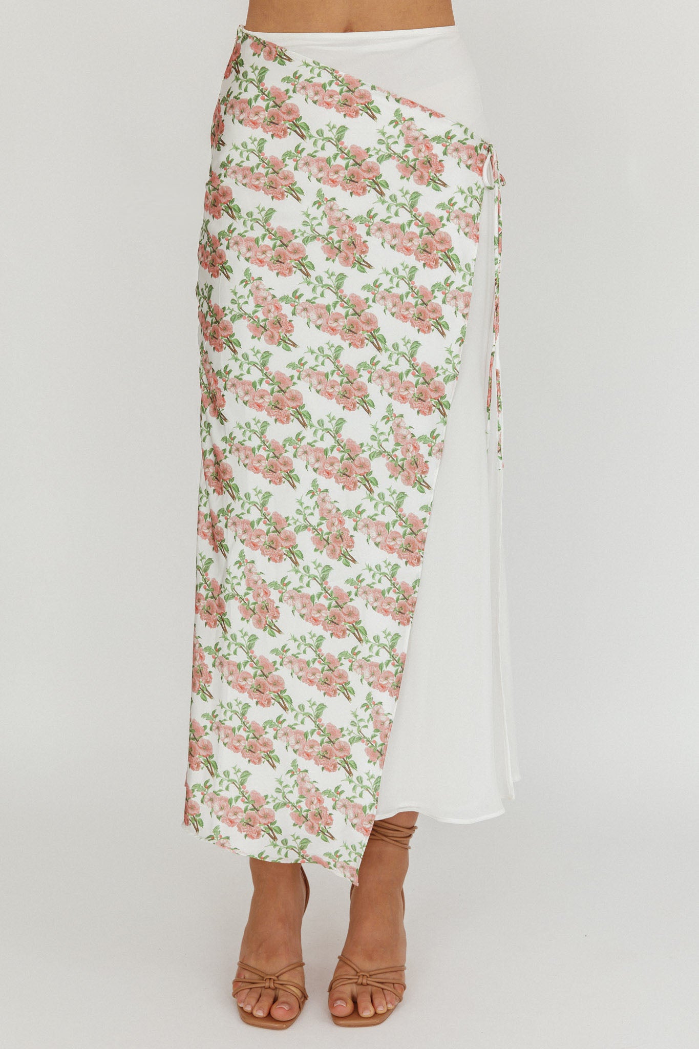 Jerica Wrap Front Maxi Skirt Floral Blush-Maymioy