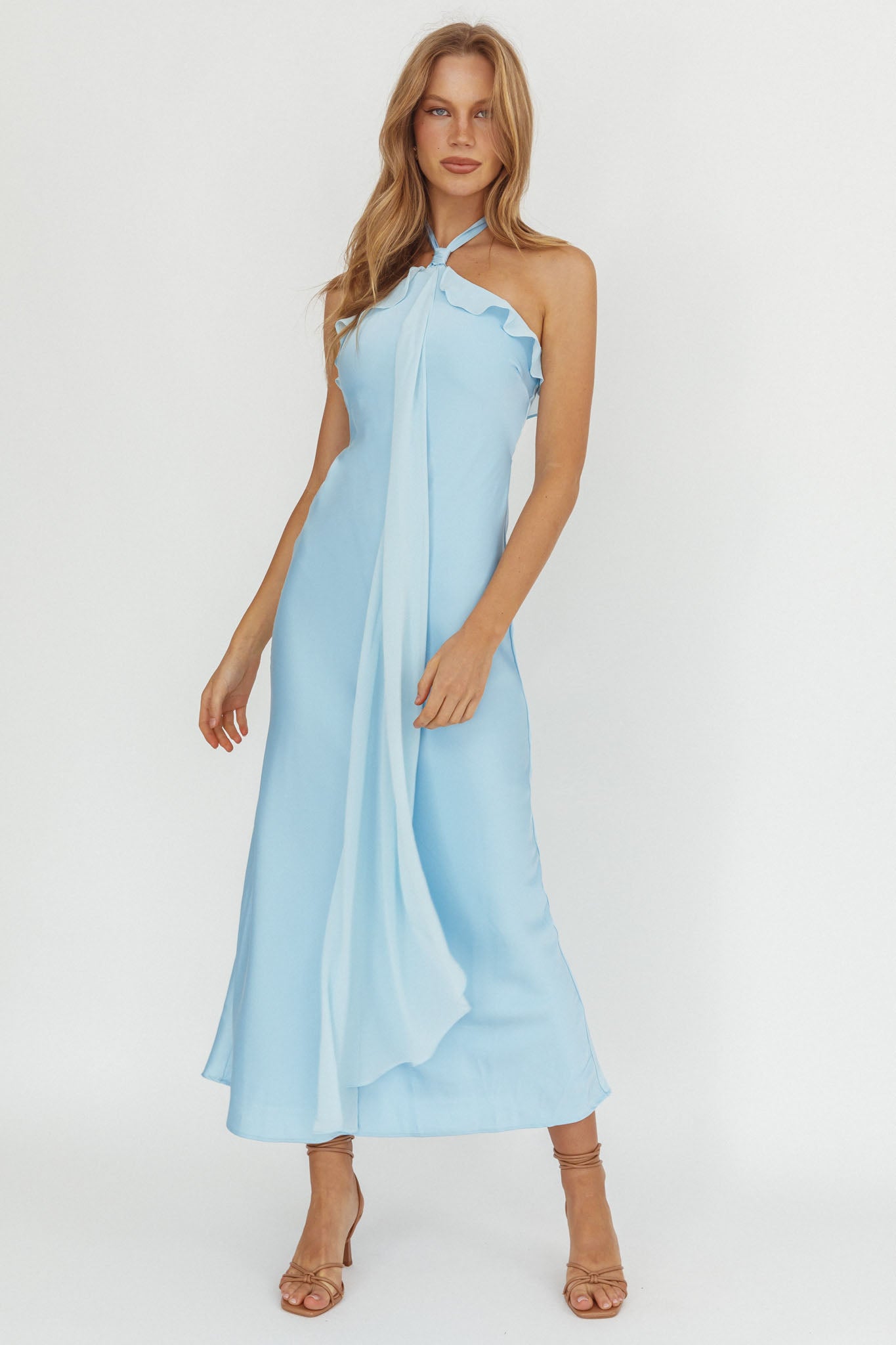 Starlet Halterneck Sash Maxi Dress Baby Blue-Maymioy
