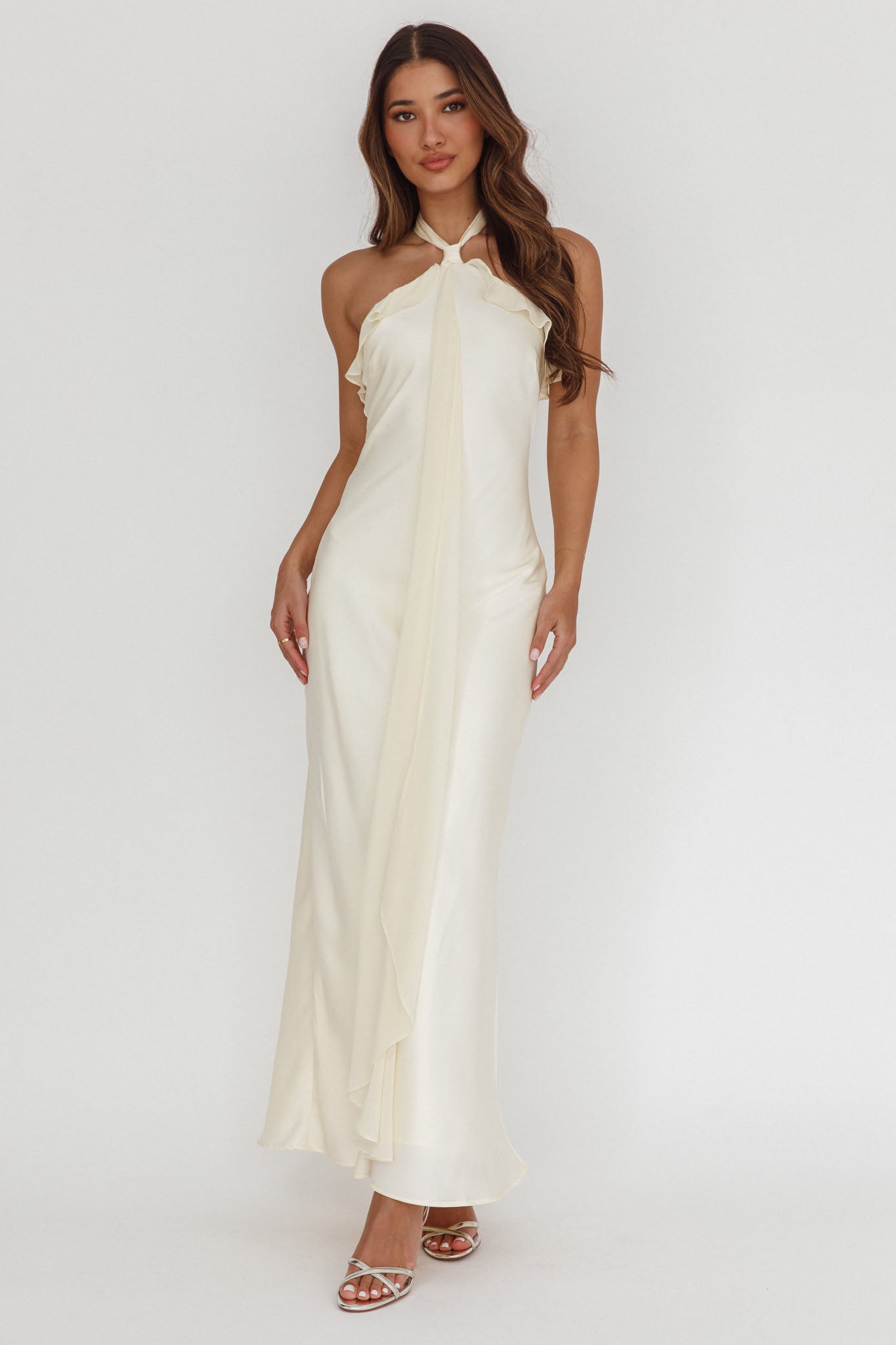 Starlet Halterneck Sash Maxi Dress Butter-Maymioy