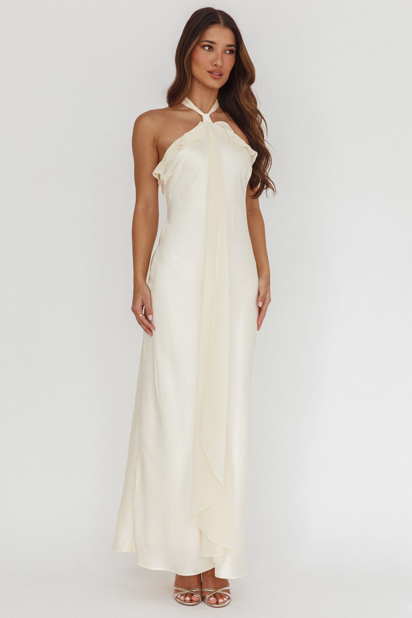 Starlet Halterneck Sash Maxi Dress Butter-Maymioy