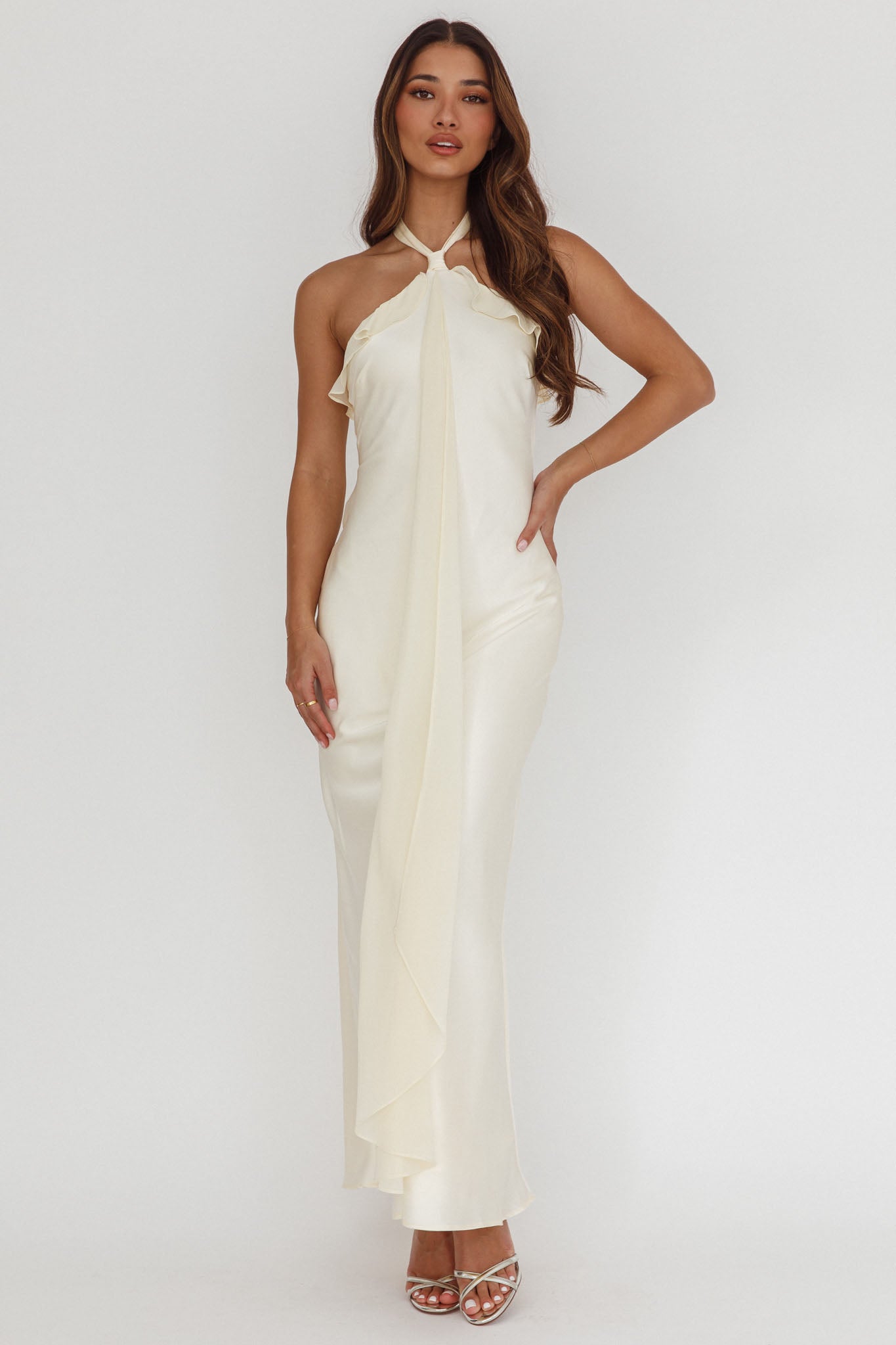 Starlet Halterneck Sash Maxi Dress Butter-Maymioy