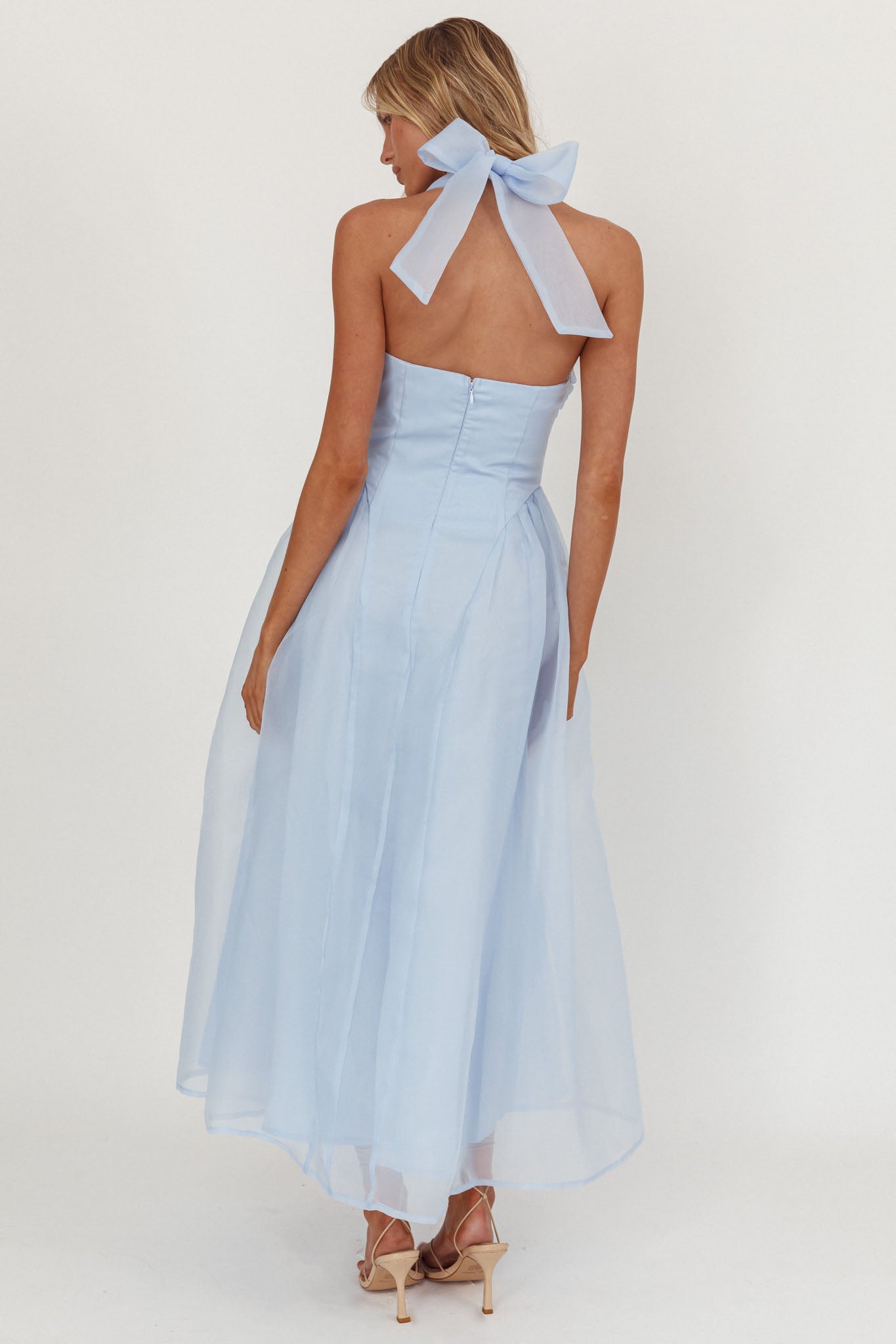 Elvera Rose Bust Halter Midi Dress Blue-Maymioy