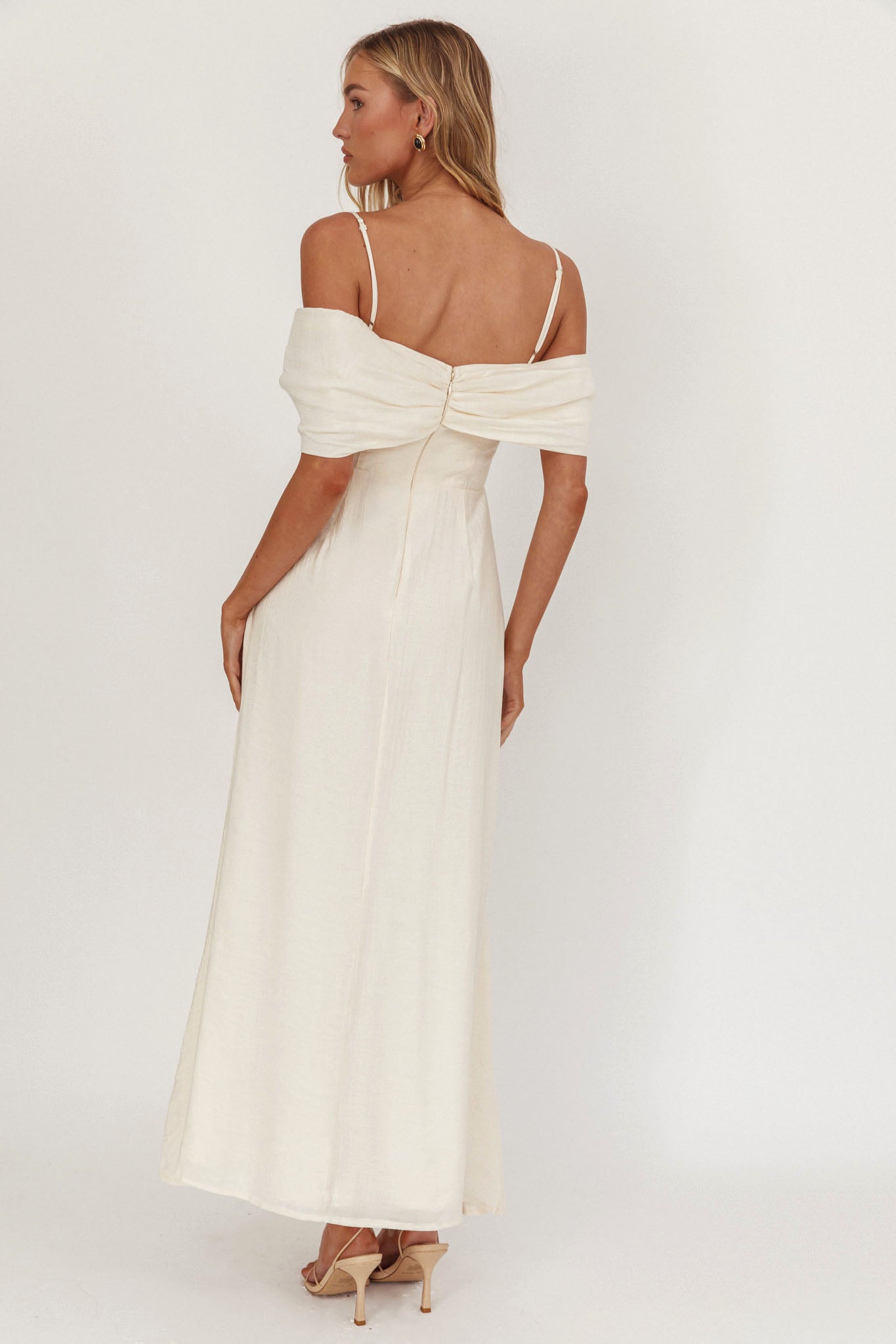 Lillibet Bow Tied Bust Midi Dress Cream-Maymioy