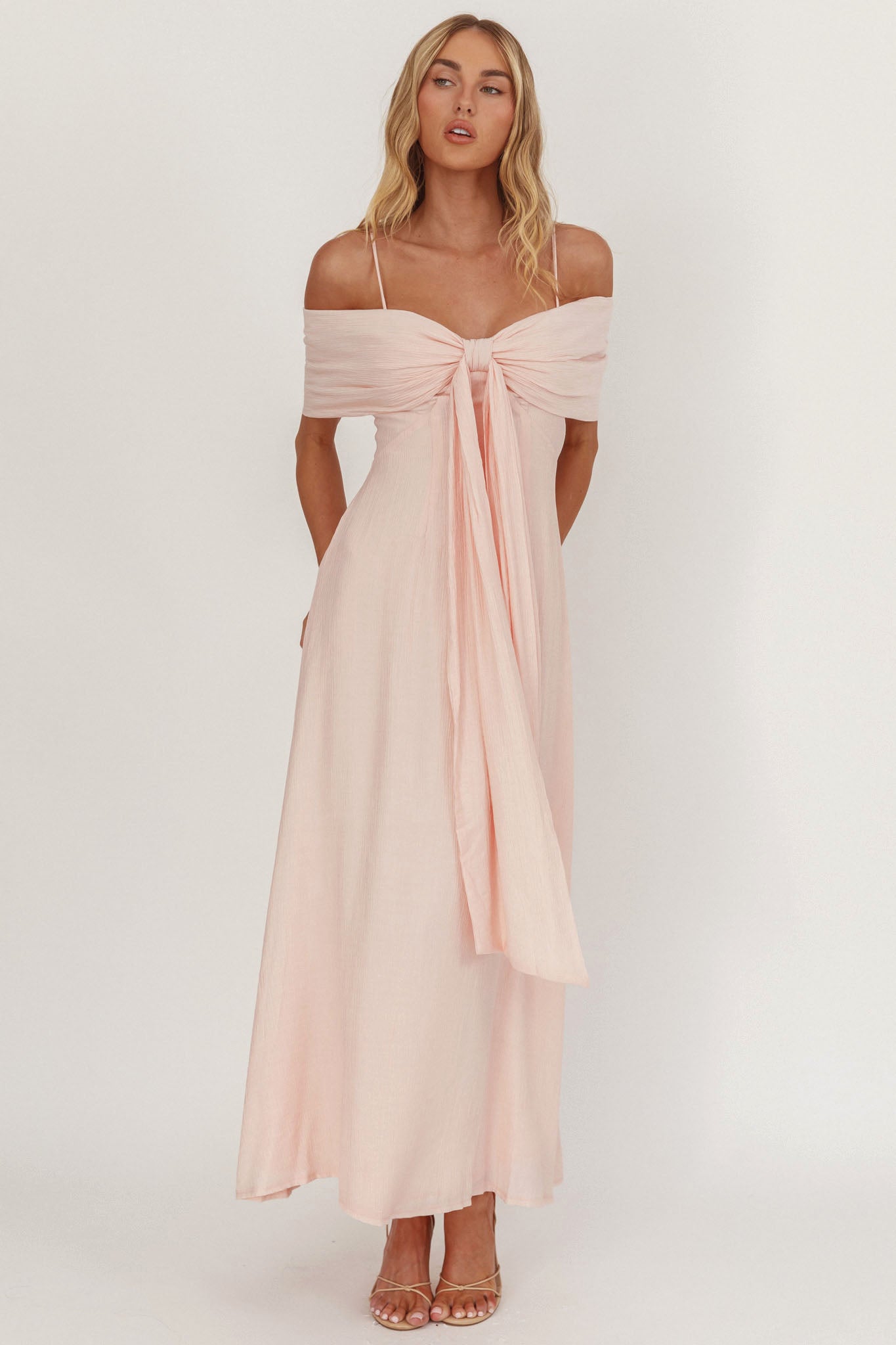Lillibet Bow Tied Bust Midi Dress Pink-Maymioy