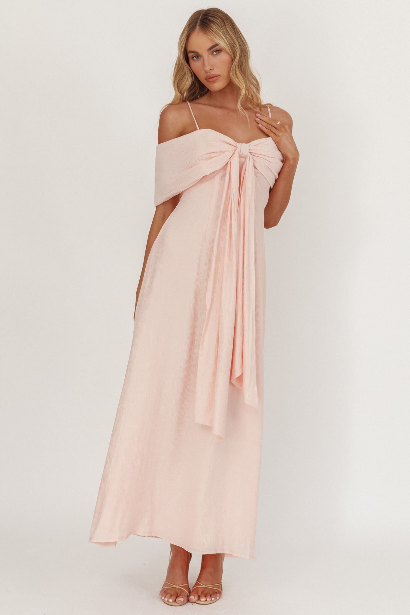 Lillibet Bow Tied Bust Midi Dress Pink-Maymioy