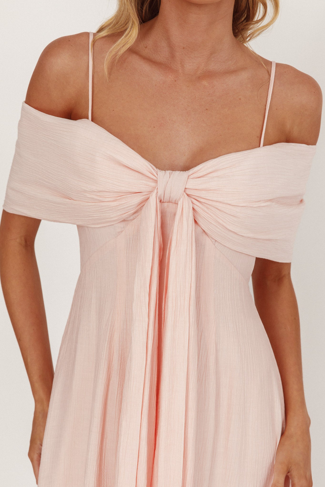 Lillibet Bow Tied Bust Midi Dress Pink-Maymioy