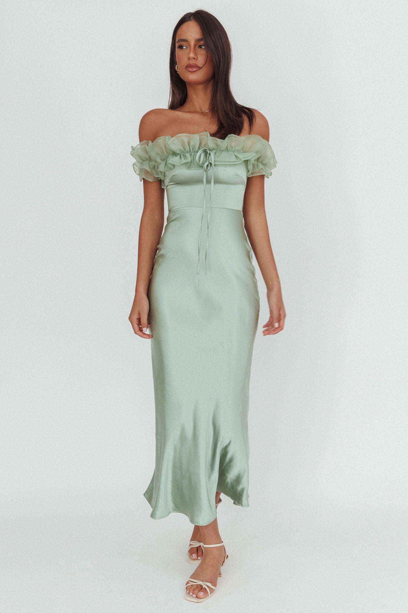 Summerfield Off-Shoulder Maxi Dress Pistachio-Maymioy
