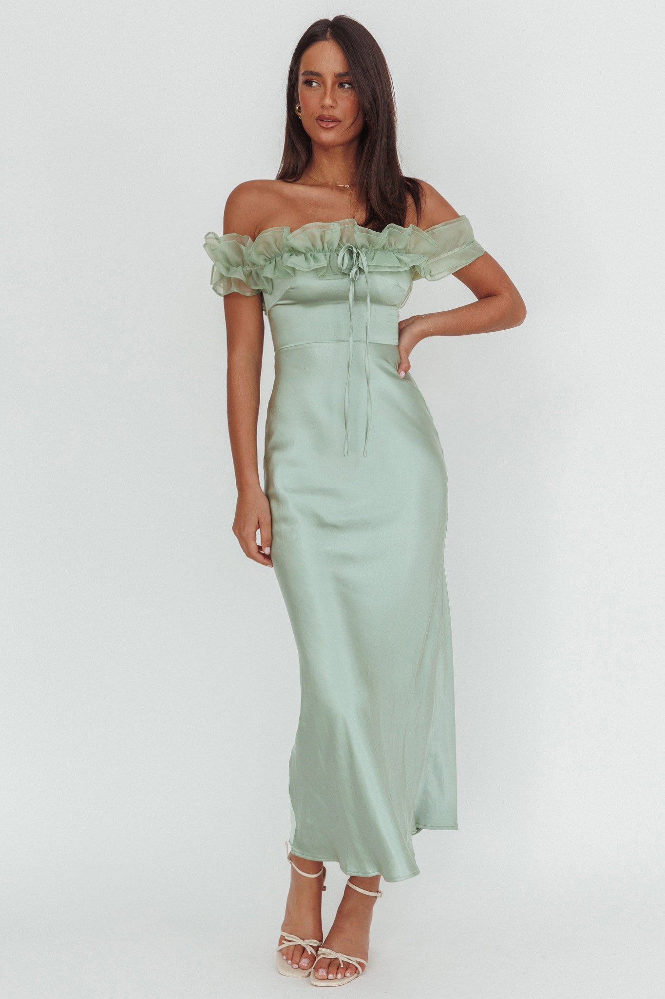 Summerfield Off-Shoulder Maxi Dress Pistachio-Maymioy
