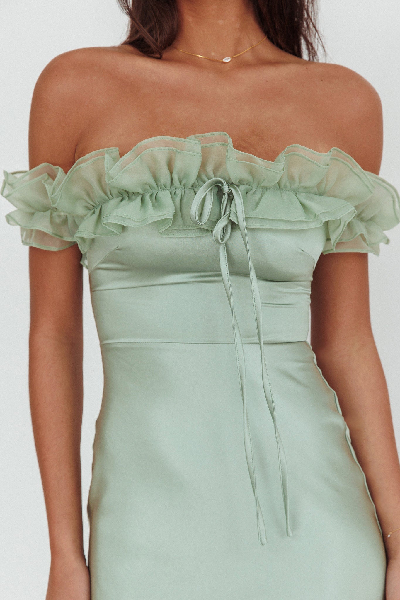 Summerfield Off-Shoulder Maxi Dress Pistachio-Maymioy