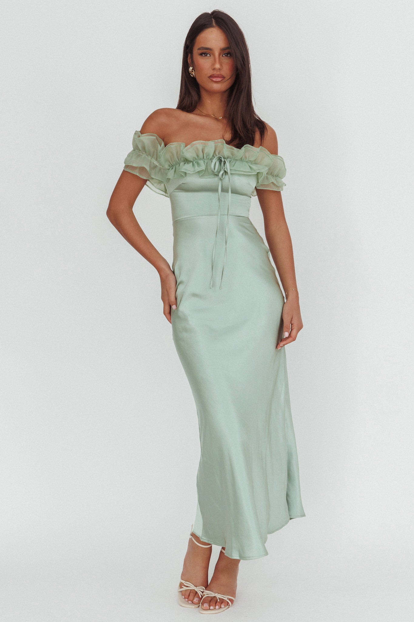 Summerfield Off-Shoulder Maxi Dress Pistachio-Maymioy