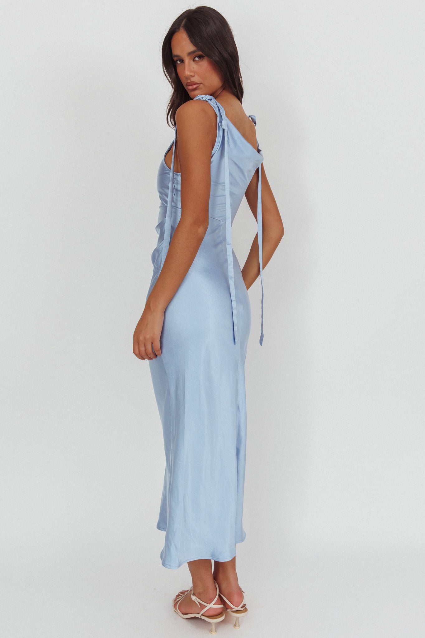 Glory Day Tied Shoulder Cowl Maxi Dress Ice Blue-Maymioy