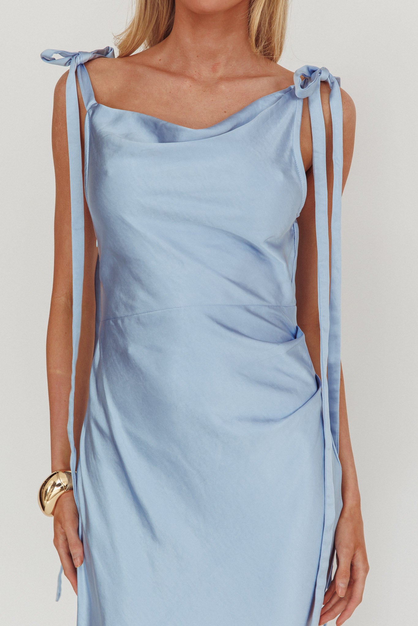 Glory Day Tied Shoulder Cowl Maxi Dress Ice Blue-Maymioy
