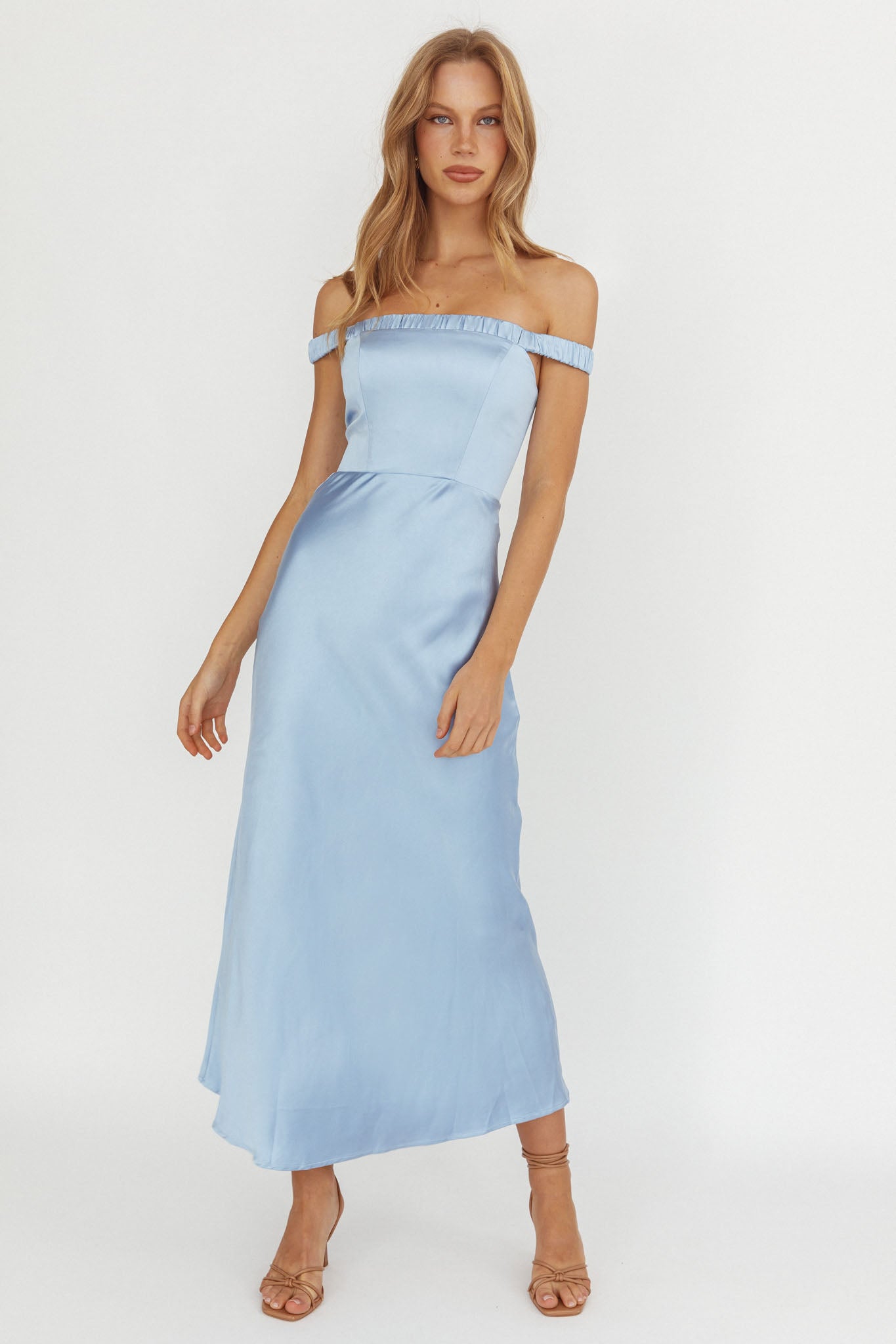 Cari Off-Shoulder Strap Maxi Dress Ice Blue-Maymioy