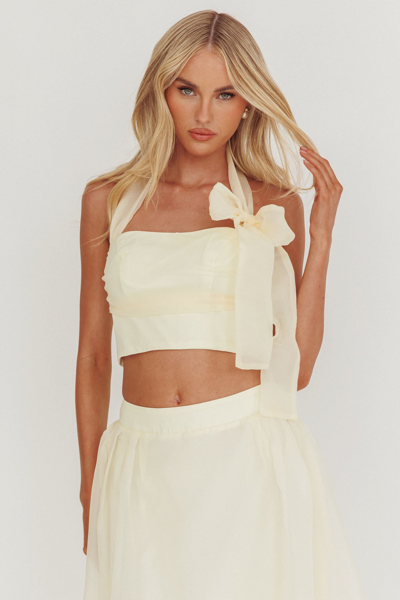 Simple Things Bow Halter Crop Top Butter-Maymioy